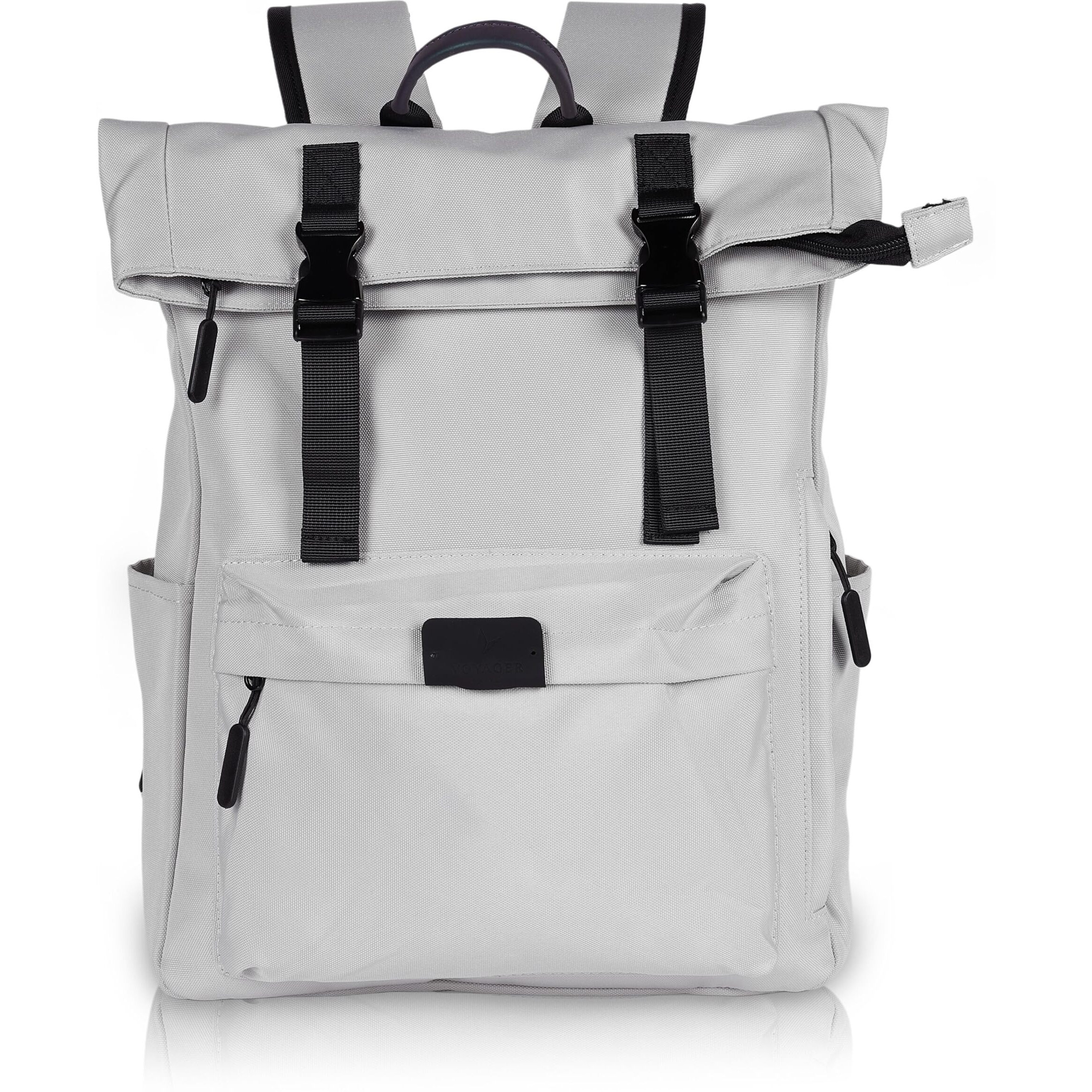 VOYAGER PARIS Vanguard Roll Top Laptop Backpack | Premium Polyester Fabric | Padded Laptop Compartment | Unisex Office & College Bag | Trolley Sleeve (Grey)
