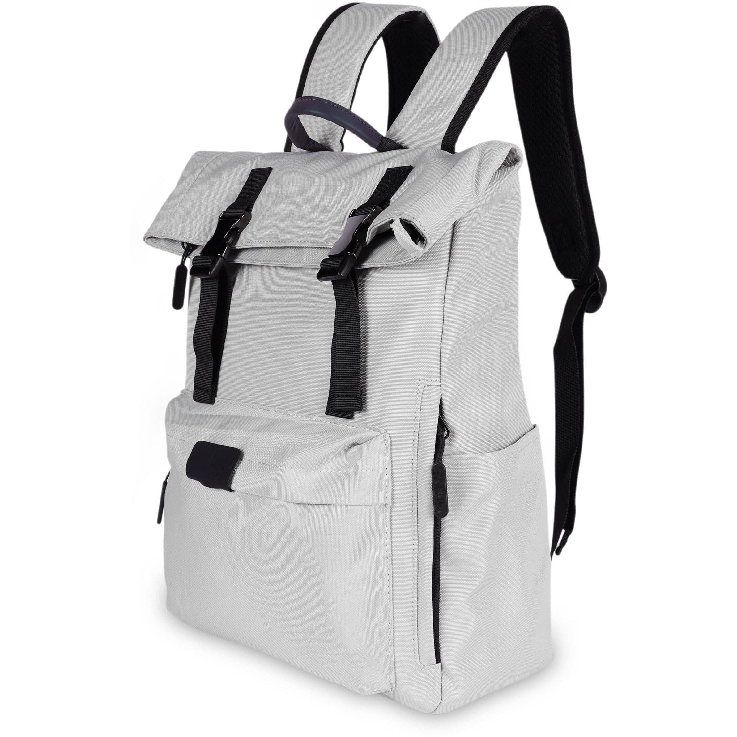 VOYAGER PARIS Vanguard Roll Top Laptop Backpack | Premium Polyester Fabric | Padded Laptop Compartment | Unisex Office & College Bag | Trolley Sleeve (Grey)