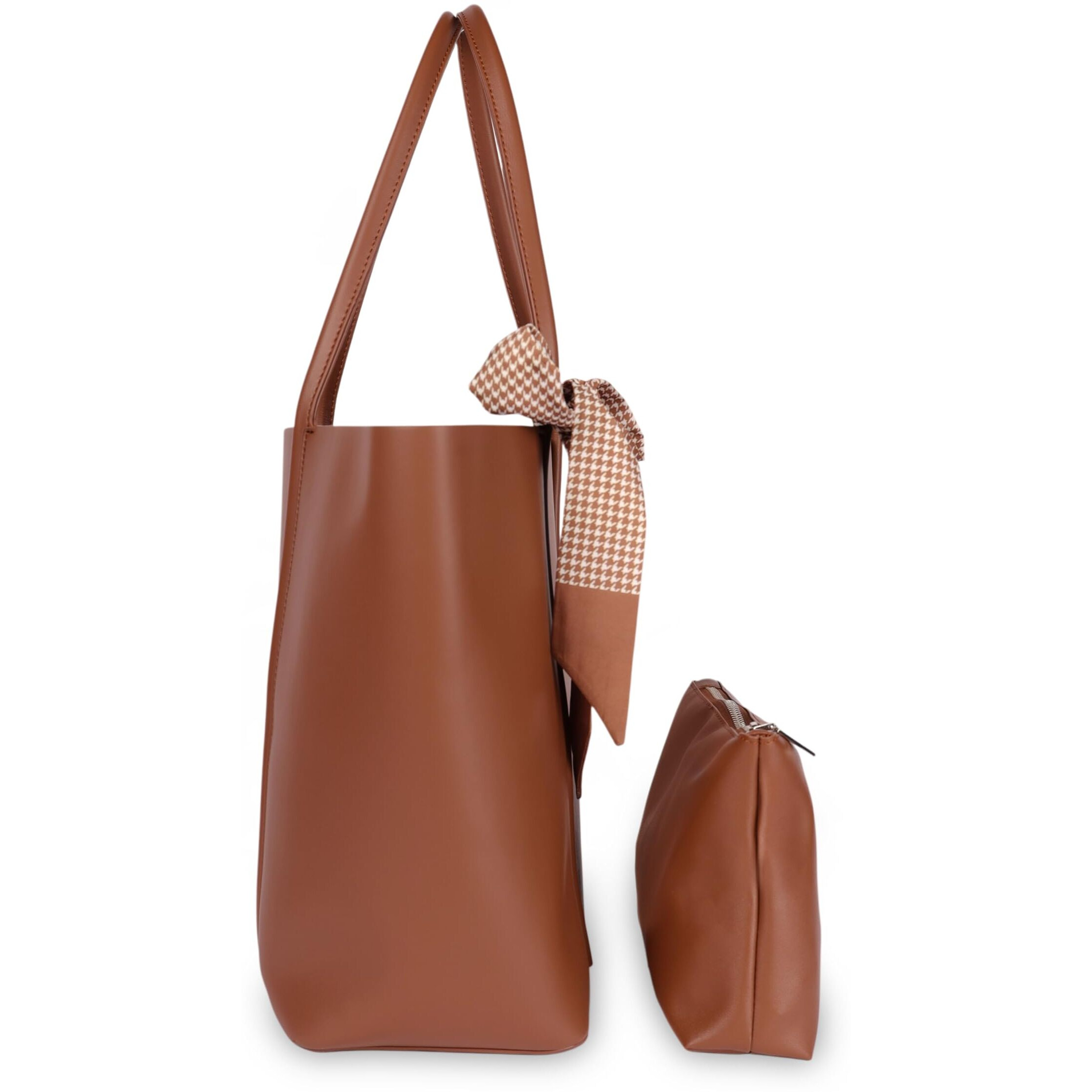 VOYAGER PARIS The Essential Office Tote bag for women | 15.6 inch laptop handbags for woman | Premium Vegan leather tote bag for Office Use, Work | ladies Bag | with small wallet clutch (Tan)