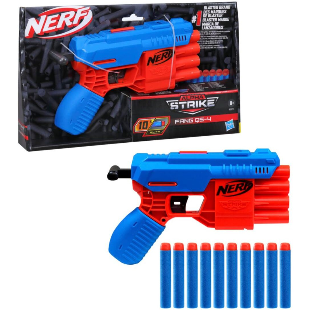 Nerf Alpha Strike Fang Qs-4 Toy Blaster, Fire 4 Darts In A Row, 10 Nerf Darts, Christmas For Kids Teens&Adults, Christmas Toy For Boys, Birthday Ages 8+,Best Xmas Gift,Multicolor