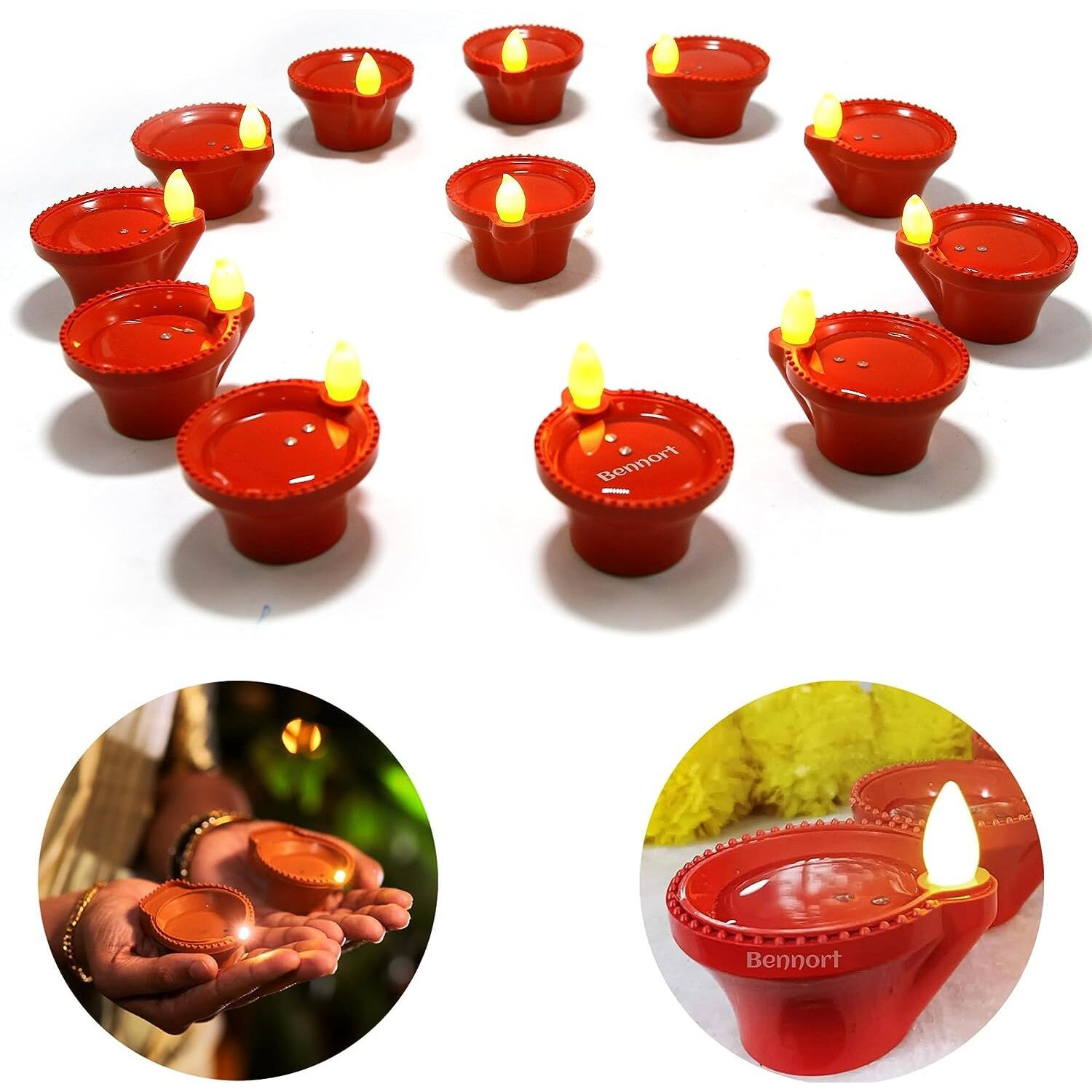 Bellox 12 Pcs Water Sensor Diya Lights Electric Flameless & Smokeless Led Diyas | Eco-Friendly Led Diyas Candle Warm Ambient Lights For Home Decor, Diwali Festivals Decoration, Christmas, New Year