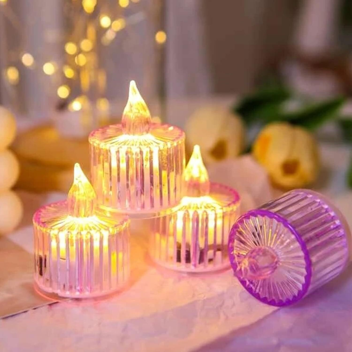 Yunbing Led Candle Light  1Pc Decorative Flameless Candle With Purple Shell | Battery Operated Tealight For Christmas, Diwali, Wedding, Party & Home Festive Decoration