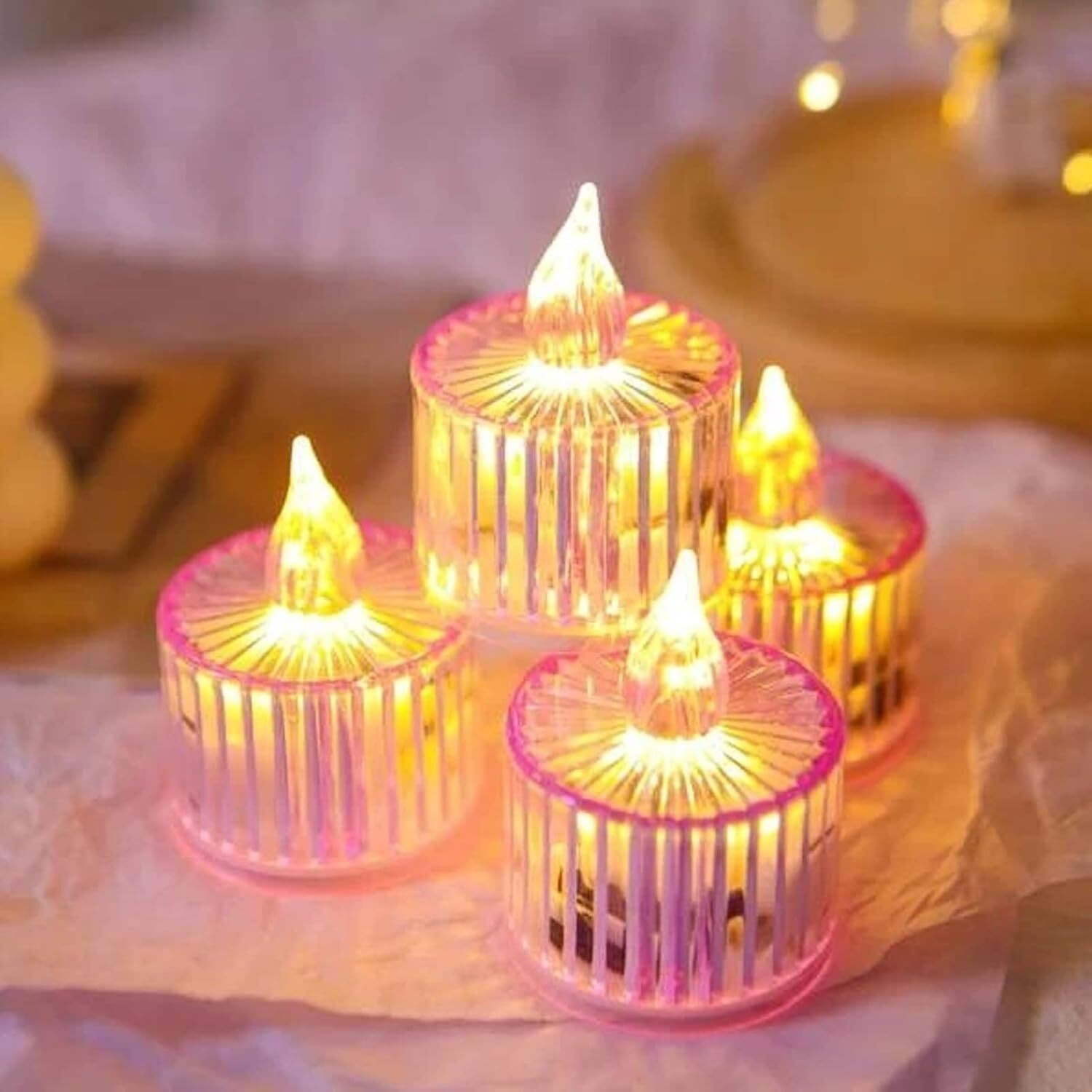 Yunbing Led Candle Light  3 Pc Decorative Flameless Candle With Purple Shell | Battery Operated Tealight For Christmas, Diwali, Wedding, Party & Home Festive Decoration