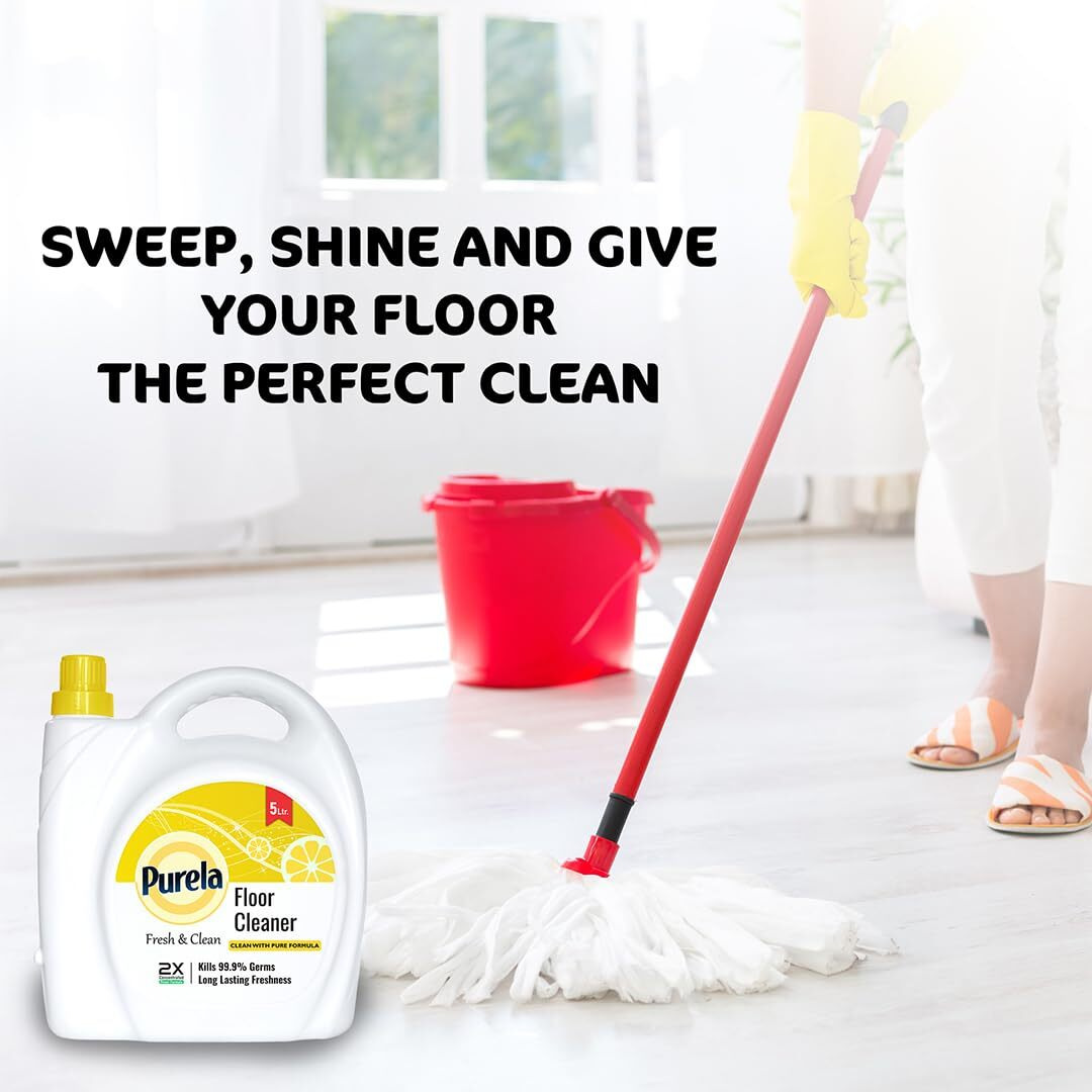 Purela Proclean Floor Cleaner Concentrate 5L - Lemon Scent, Lab-Tested Kills 99.9% Germs, Hard Water Safe, Quick Dry Streak-Free For All Surfaces - Great Indian Festival 2025 Diwali Home Gift