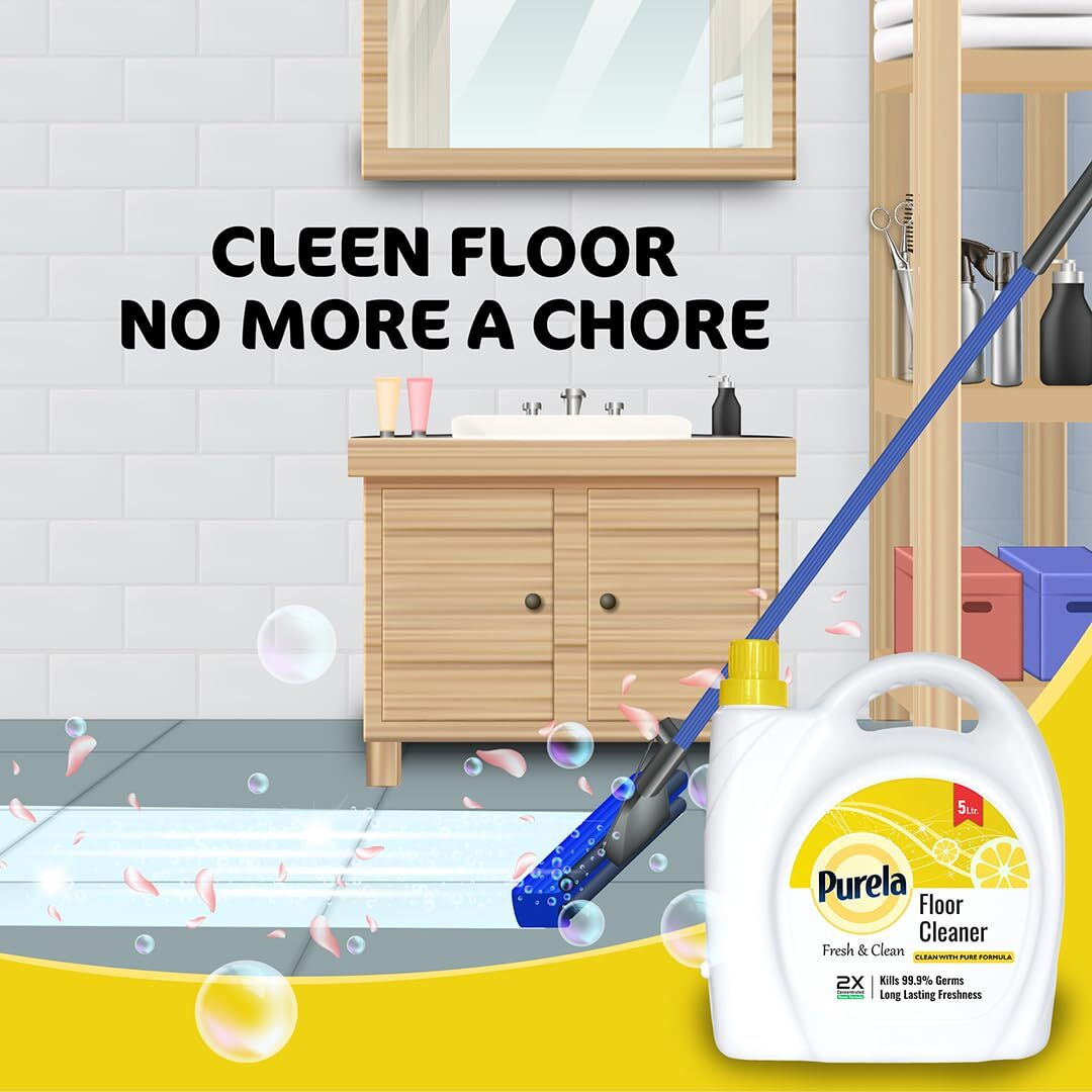 Purela Proclean Floor Cleaner Concentrate 5L - Lemon Scent, Lab-Tested Kills 99.9% Germs, Hard Water Safe, Quick Dry Streak-Free For All Surfaces - Great Indian Festival 2025 Diwali Home Gift