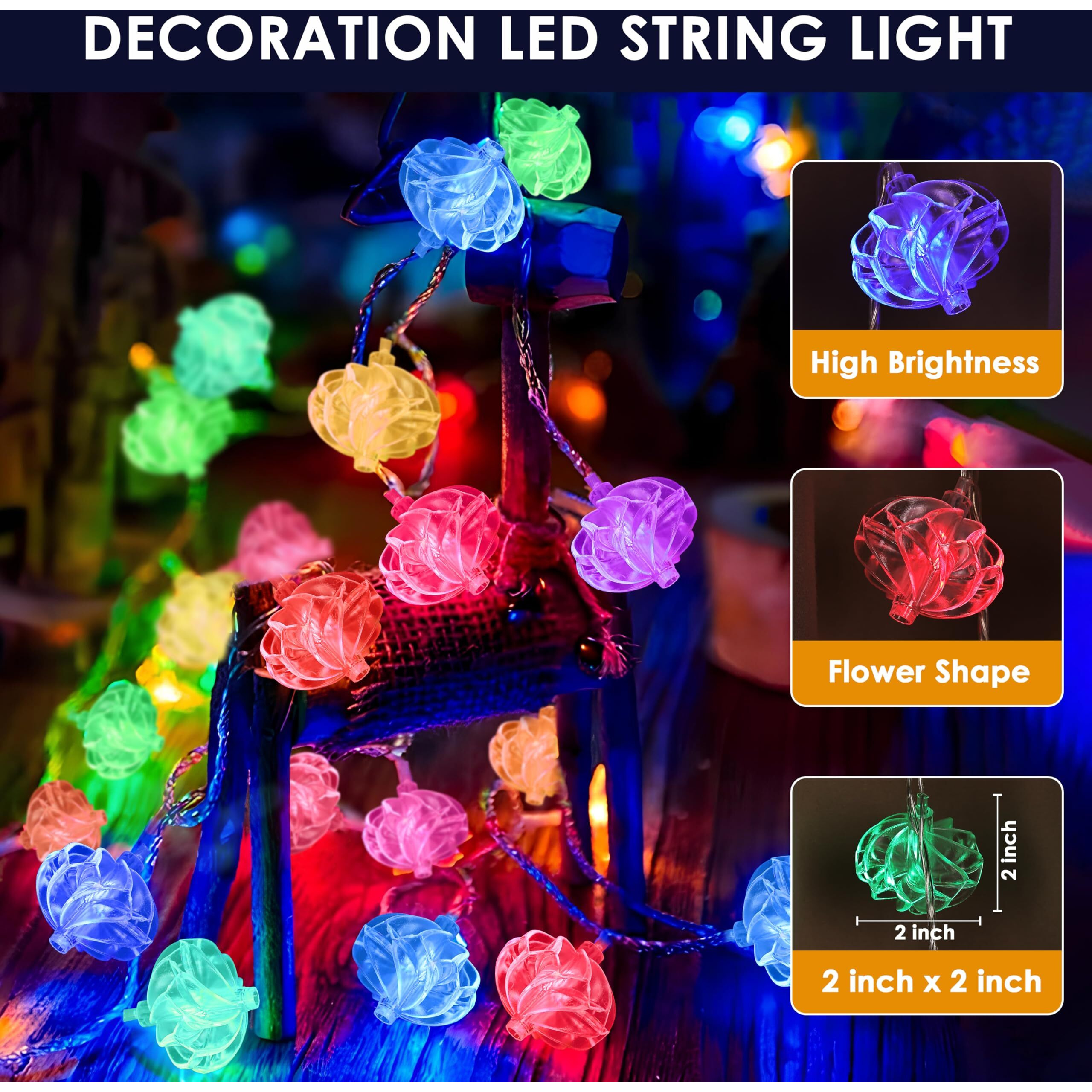 Gesto Serial String Lights - 14 Led Crystal Flower Ball, 10 Feet Multicolor Fairy Lights For Home,Mandir,Pooja Room,Deepawali & Diwali Decoration,Christmas,Festival | Indoor & Outdoor Decorative Light