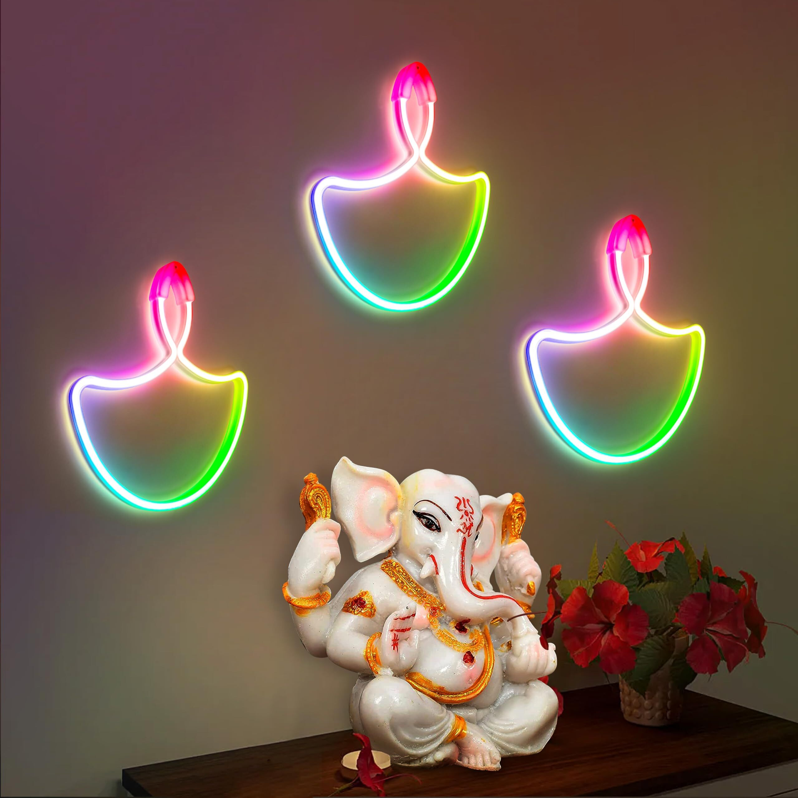 Gesto Diwali Diya Neon Sign Strip Lights - Led Neon Strip Rope Lights For Home Decor | Ip65 Waterproof Neon Signs For Diwali Decoration,Deepawali,Mandir Decoration,Pooja Room Light, Indoor Outdoor | Electric Ac Plug (Multicolor)