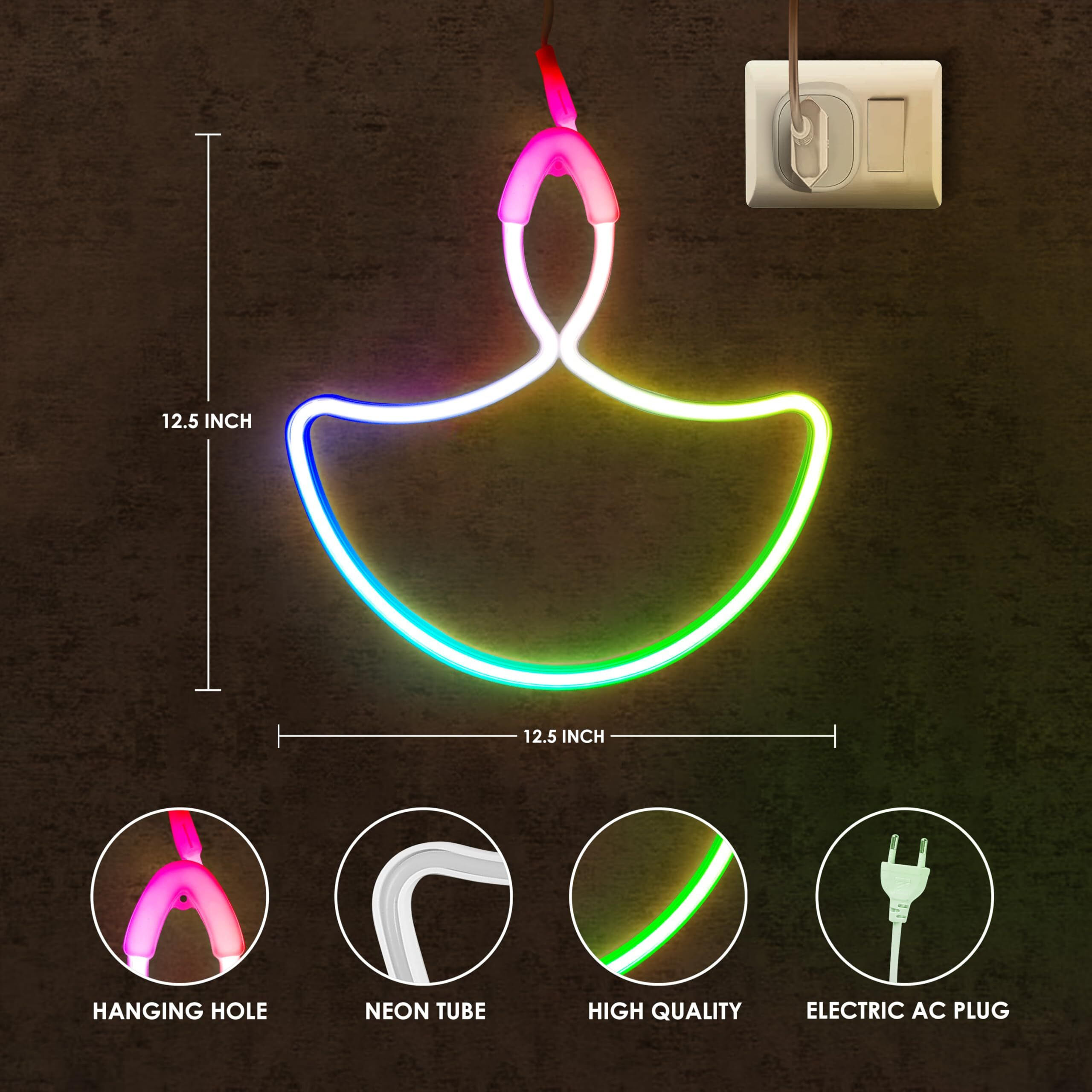 Gesto Diwali Diya Neon Sign Strip Lights - Led Neon Strip Rope Lights For Home Decor | Ip65 Waterproof Neon Signs For Diwali Decoration,Deepawali,Mandir Decoration,Pooja Room Light, Indoor Outdoor | Electric Ac Plug (Multicolor)