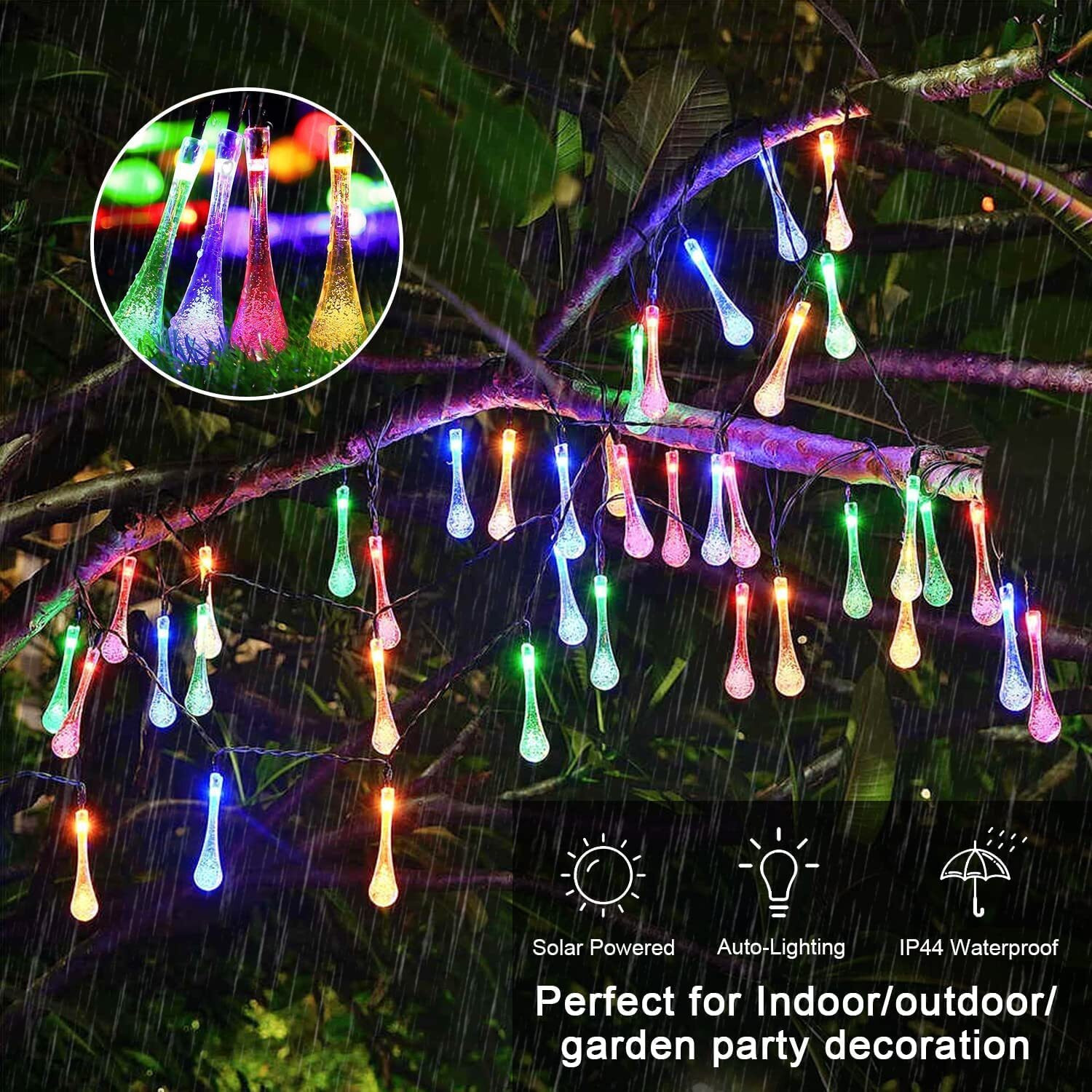 Gesto Serial String Lights - 14 Led Crystal Rain Drop, 10 Feet Multicolor Fairy Lights For Home,Mandir,Pooja Room,Deepawali & Diwali Decoration,Christmas,Festival | Indoor & Outdoor Decorative Lights