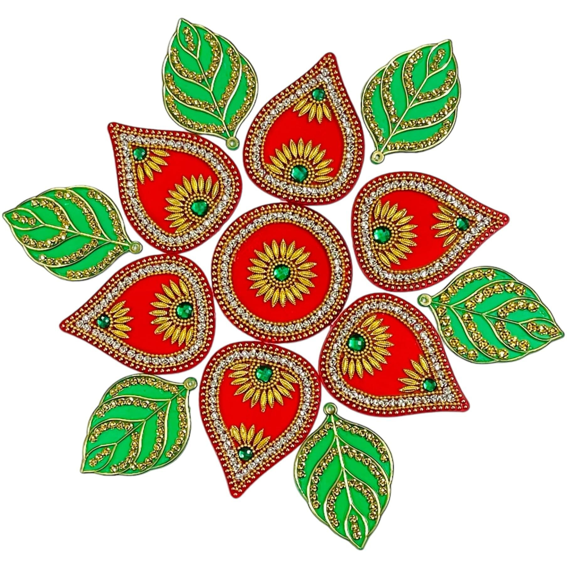 Kriwin 10 To 11 Inches Dia -Floor/Wall/Table Rangoli Decorative Reusable Showpiece (Acrylic) (Leaf)