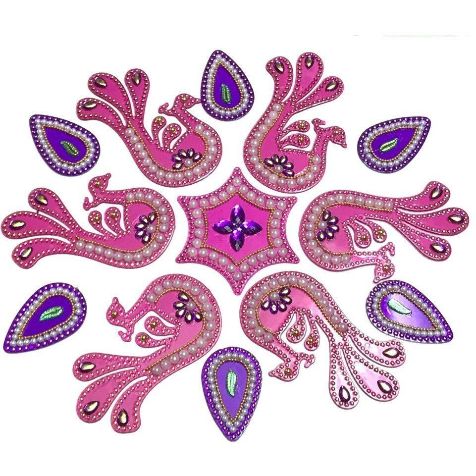 Kriwin Acrylic 10-11 Inches Dia - Floor/Wall/Table Rangoli Decorative Showpiece Pink (Peacock)