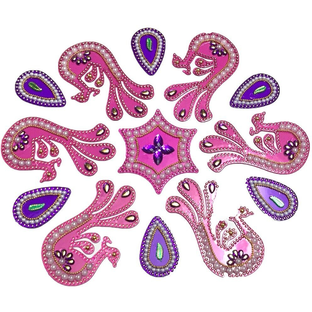 Kriwin Acrylic 10-11 Inches Dia - Floor/Wall/Table Rangoli Decorative Showpiece Pink (Peacock)