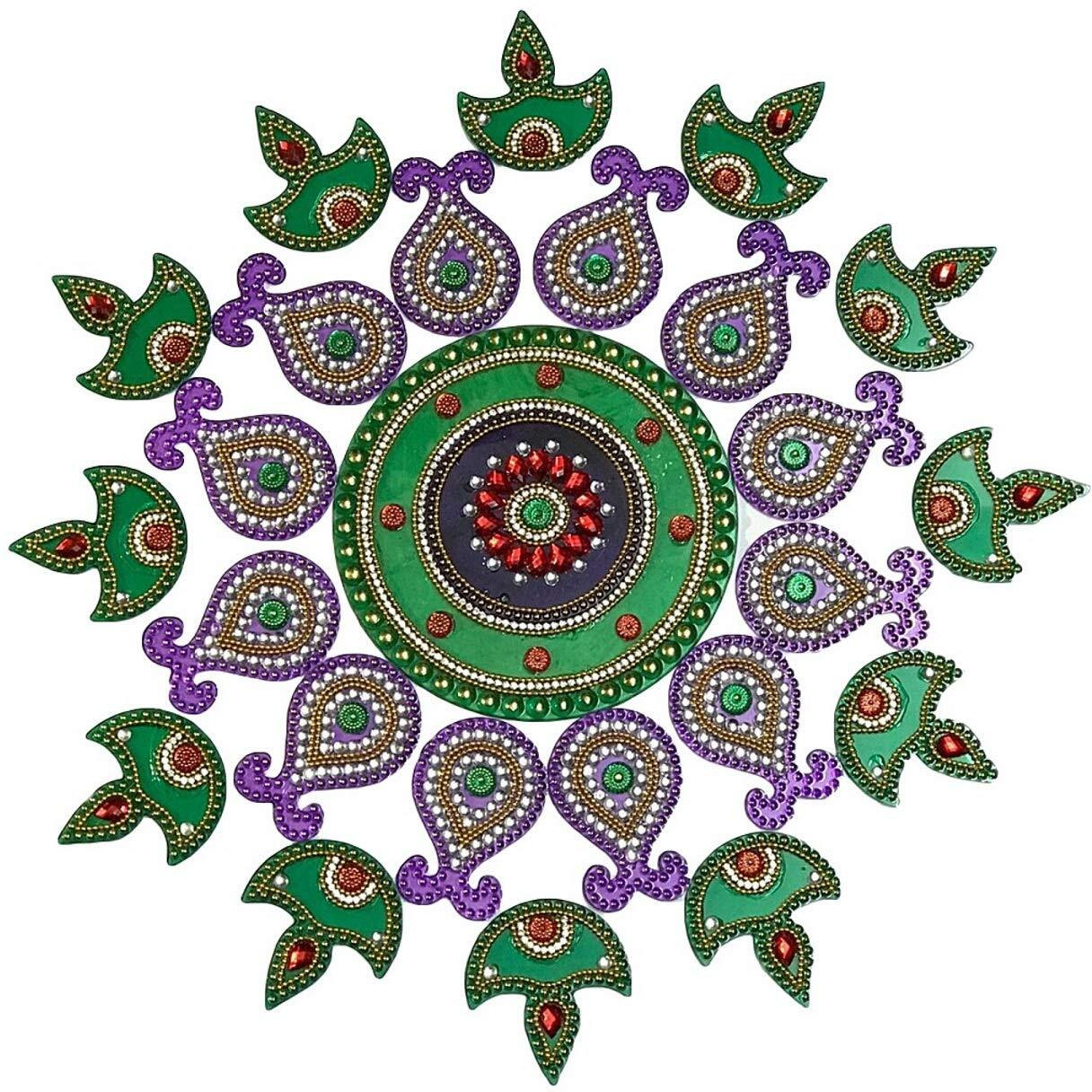 Kriwin Acrylic Rangoli (17 Inch, Purple Green)