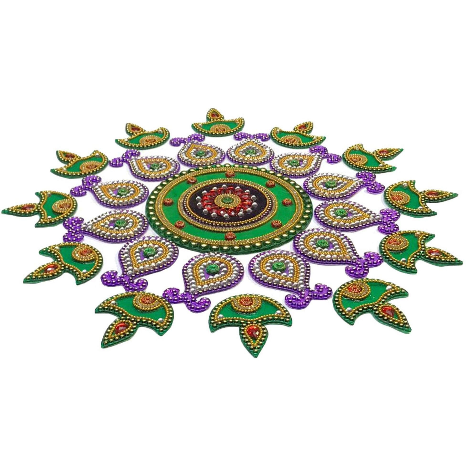 Kriwin Acrylic Rangoli (17 Inch, Purple Green)