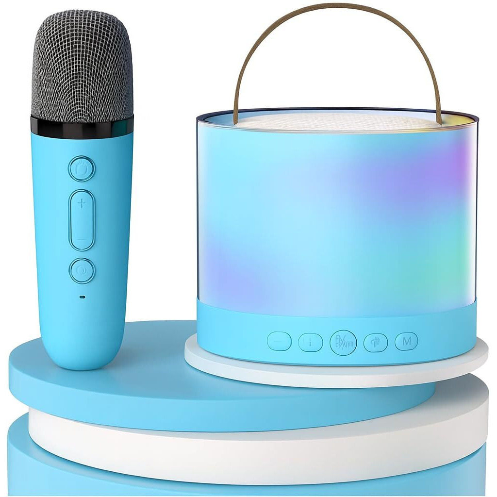 Qlect Portable Karaoke Bluetooth Speaker With Wireless Mic, 5W Hifi Sound, Rgb Led Lights, Voice Change Effects, Rechargeable, For Kids & Adults, Home & Outdoor Party(Blue)