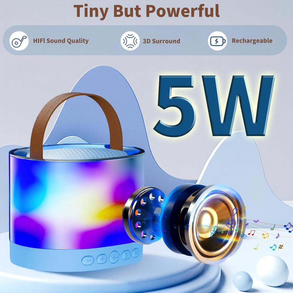 Qlect Portable Karaoke Bluetooth Speaker With Wireless Mic, 5W Hifi Sound, Rgb Led Lights, Voice Change Effects, Rechargeable, For Kids & Adults, Home & Outdoor Party(Blue)