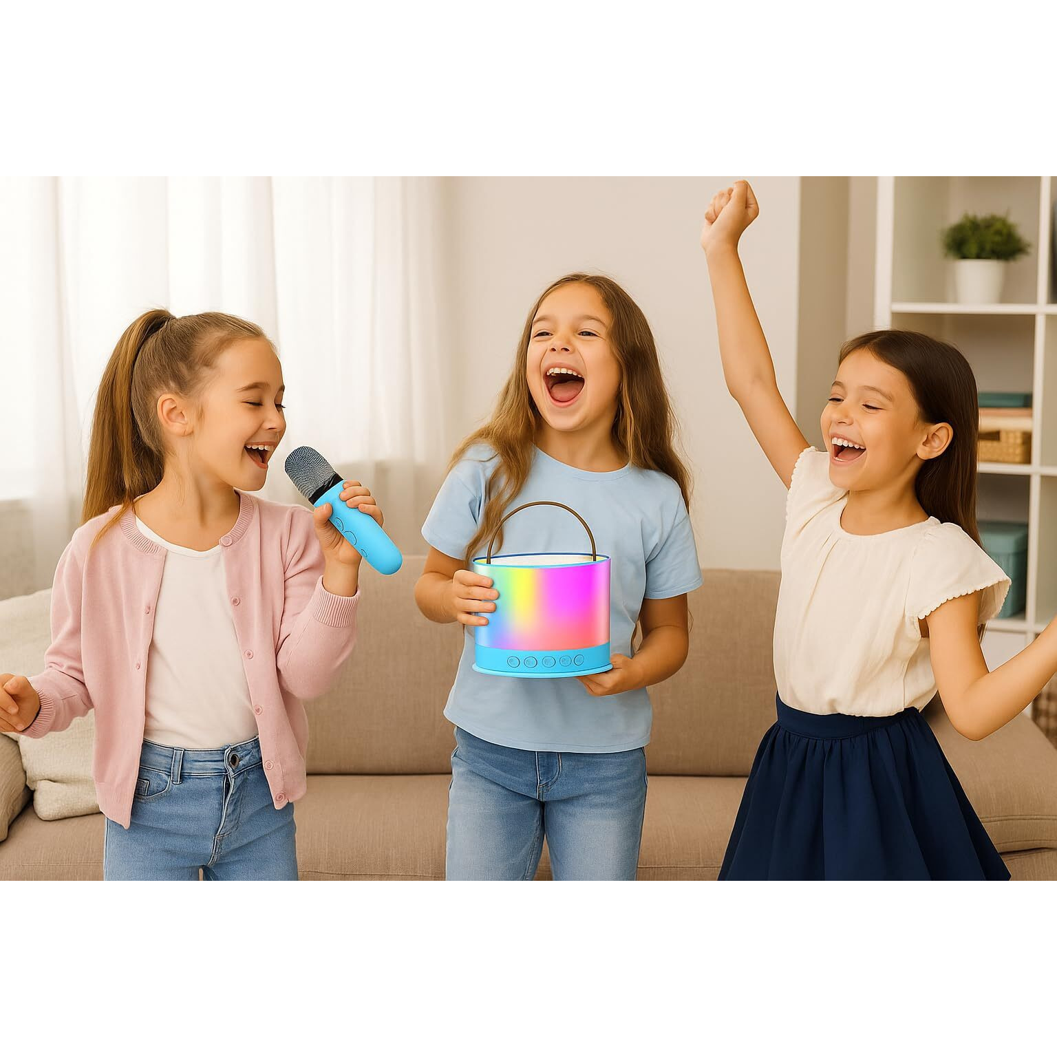 Qlect Portable Karaoke Bluetooth Speaker With Wireless Mic, 5W Hifi Sound, Rgb Led Lights, Voice Change Effects, Rechargeable, For Kids & Adults, Home & Outdoor Party(Blue)