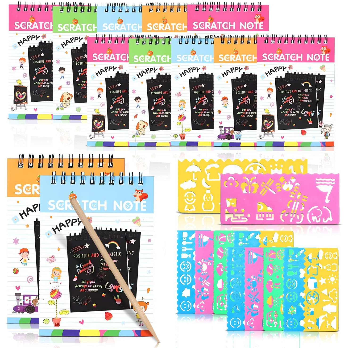 Finemoe Scratch Book With Stencil Scale For Kids, Bulk Return Gifts For Birthday, Magic Activity Kit, Thoughtful Return Gifts For Girls & Boys Ages 3 & Above, Art & Craft Kit For Kids (Large12 Set)