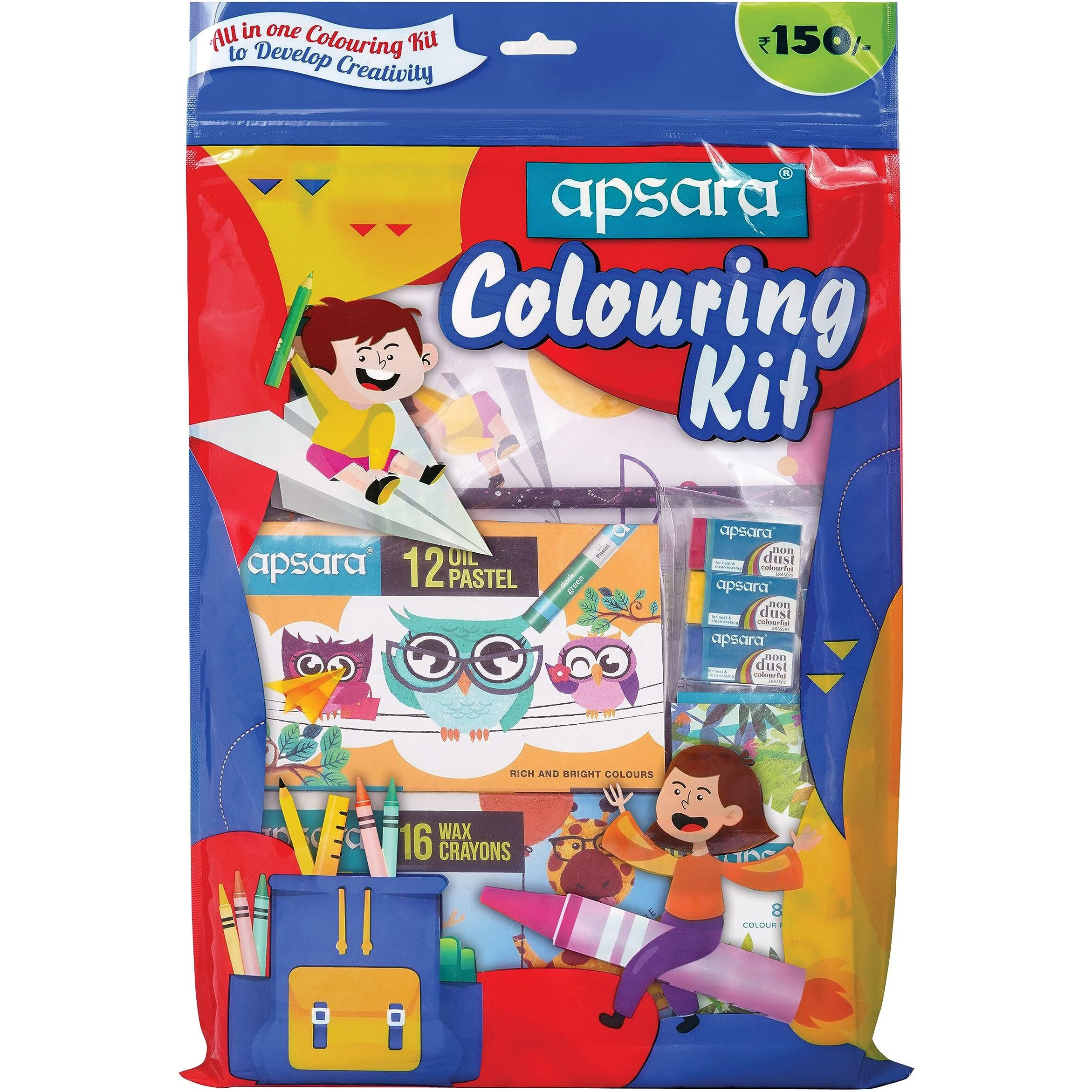Apsara Colouring Kit | Ideal Gift Pack | Colouring Kit For Children | Kids Gifting Set | Complete Drawing Set | Fun Birthday Gift | Fun Children's Gift | Combo Of 7 Items - Multicolor