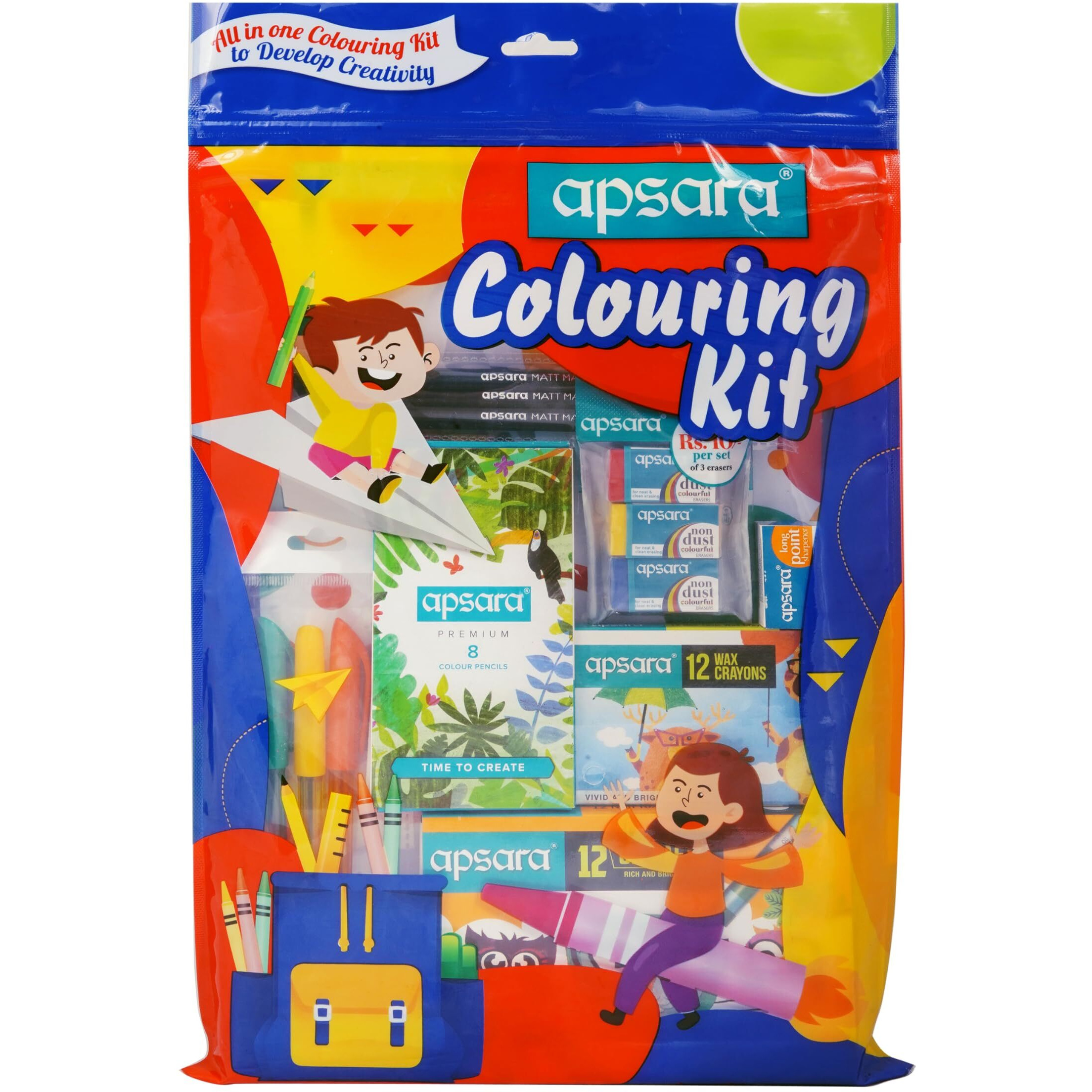 Apsara Colouring Kit | Ideal Gift Pack | Colouring Kit For Children | Kids Gifting Set | Complete Drawing Set | Fun Birthday Gift | Fun Children's Gift | Combo Of 7 Items - Multicolor
