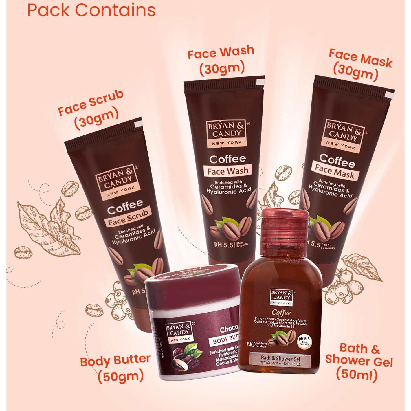 Bryan & Candy Coffee Bath Kit Diwali Gift Set For Women & Men | Choco Body Butter, Facewash, Facescrub, Facemask, Bath & Shower Gel | Vegan, Ph 5.5, Sls & Paraben-Free |