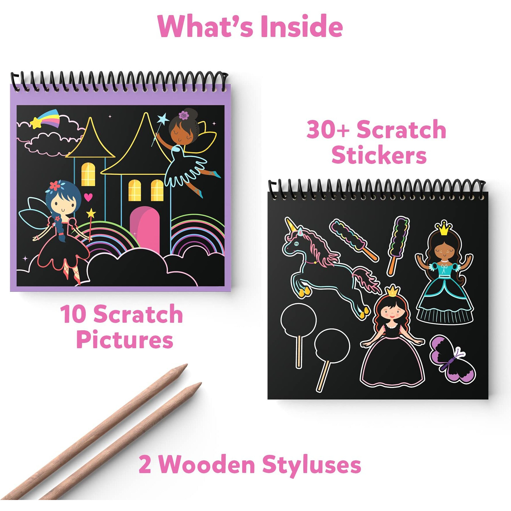 Skillmatics Scratch Art Book For Kids - Unicorns & Princesses, Craft Kits & Supplies, 30+ Scratch Stickers, Travel Toys, Diy Kit, Gifts For Girls & Boys Ages 3, 4, 5, 6, 7, 8, Multicolor