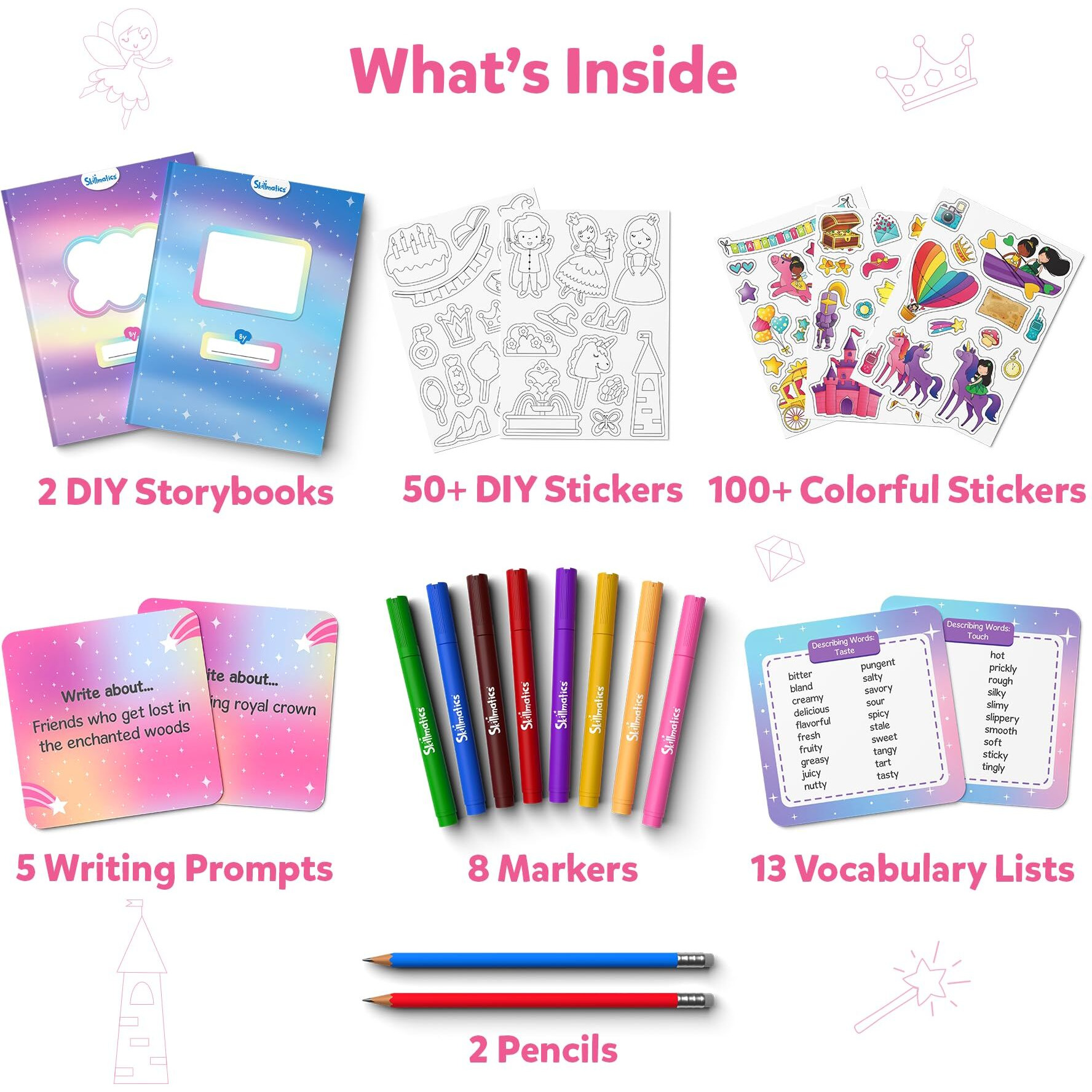 Skillmatics Paper Storybook Art Kit - Create Fairytale Stories, Diy Craft & Writing Kit With 300+ Stickers, Scrapbooking & Journal Activity, Gifts For Kids Ages 5, 6, 7, 8, 9, 10, Multicolour