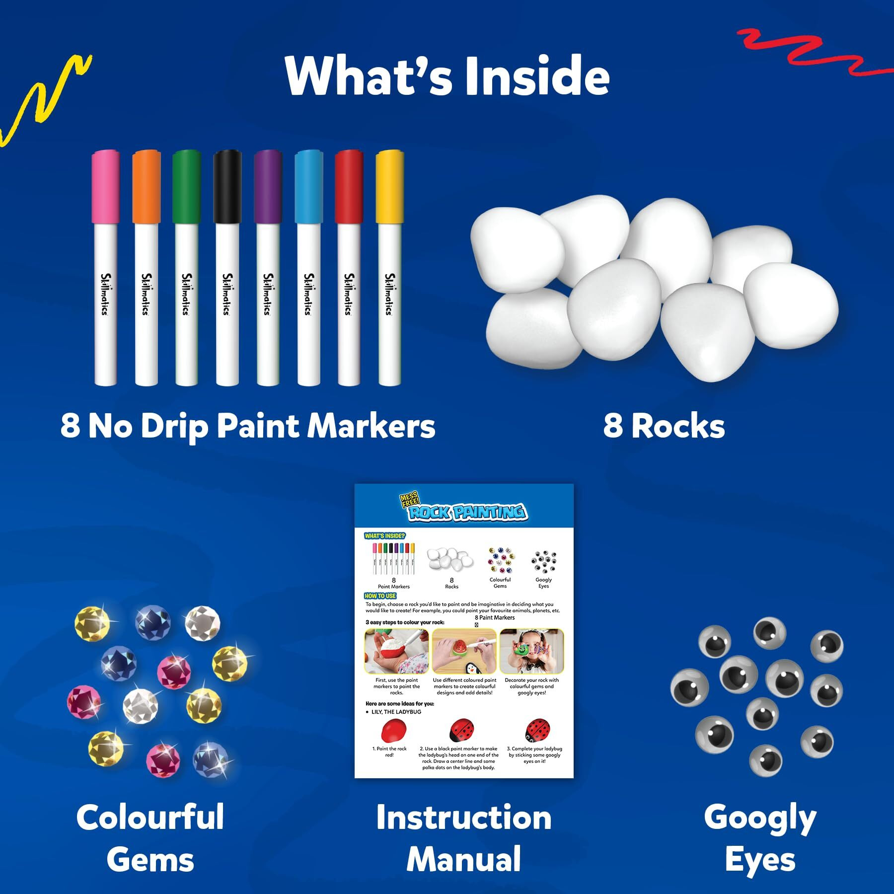Skillmatics Rock Painting Kit - Mess-Free Art & Craft Activity For Girls & Boys, Craft Kits & Supplies, Diy Creative Activity, Gifts For Kids Ages 4, 5, 6, 7, 8, 9, 10, 11, 12, Multicoloured