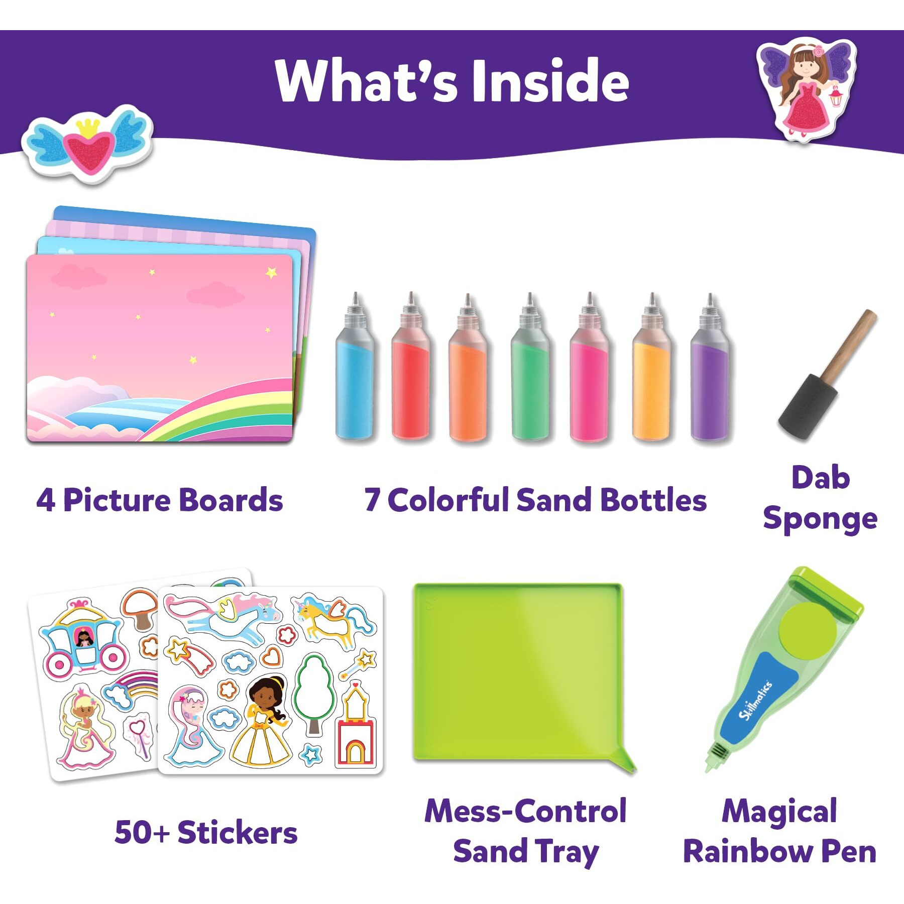 Skillmatics Sand Art Activity - Mess-Controlled Diy Unicorn & Princess Craft Kit With 50+ Colorful Stickers, Creative Arts & Crafts For Kids, Fun Hands-On Activity, Gifts For Ages 4, 5, 6, 7, 8, 9, 10