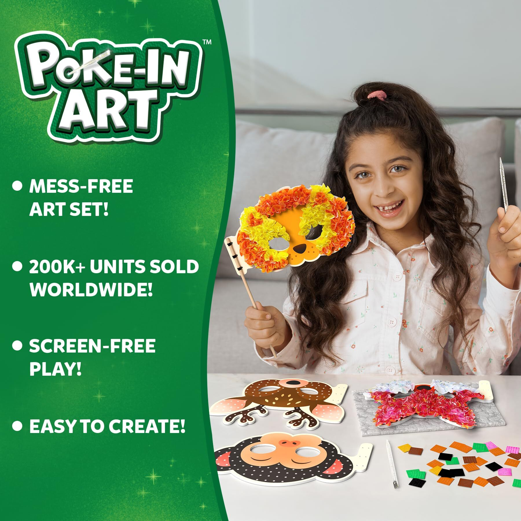 Skillmatics Poke-In Art - Animal Masks, Mess-Free Fun For Kids, Diy Craft Kit, Creative Activity, Gifts For Girls & Boys Ages 4, 5, 6, And Up