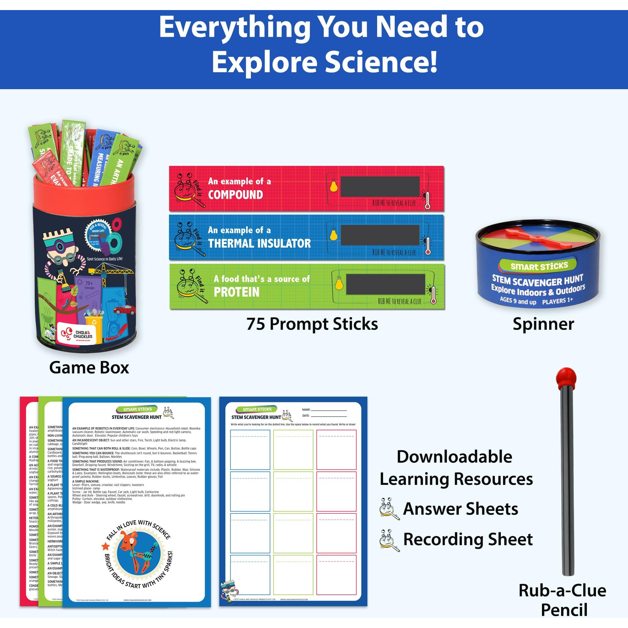 Chalk And Chuckles Smart Sticks Stem Scavenger Hunt Game For Kids Age 8-12, Fun Learning & Educational Science Toy, Gifts For Boys & Girls 9, 10, 11, 12, 13 Years Old, Outdoor Indoor Activity