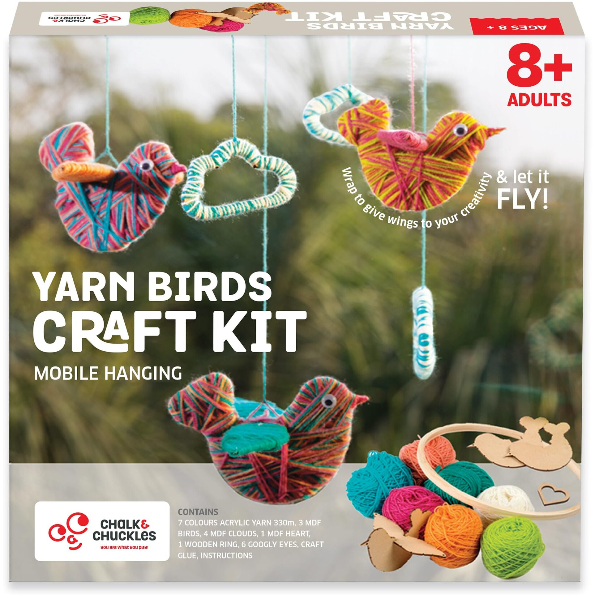 Chalk And Chuckles Art And Craft Kit For Kids - Make Your Own Yarn Bird Hanging, Age 8-14, Diy Kit, Best Rakhi Gift For Boys, Girls 9, 10, 11, 12, 13 Years Old
