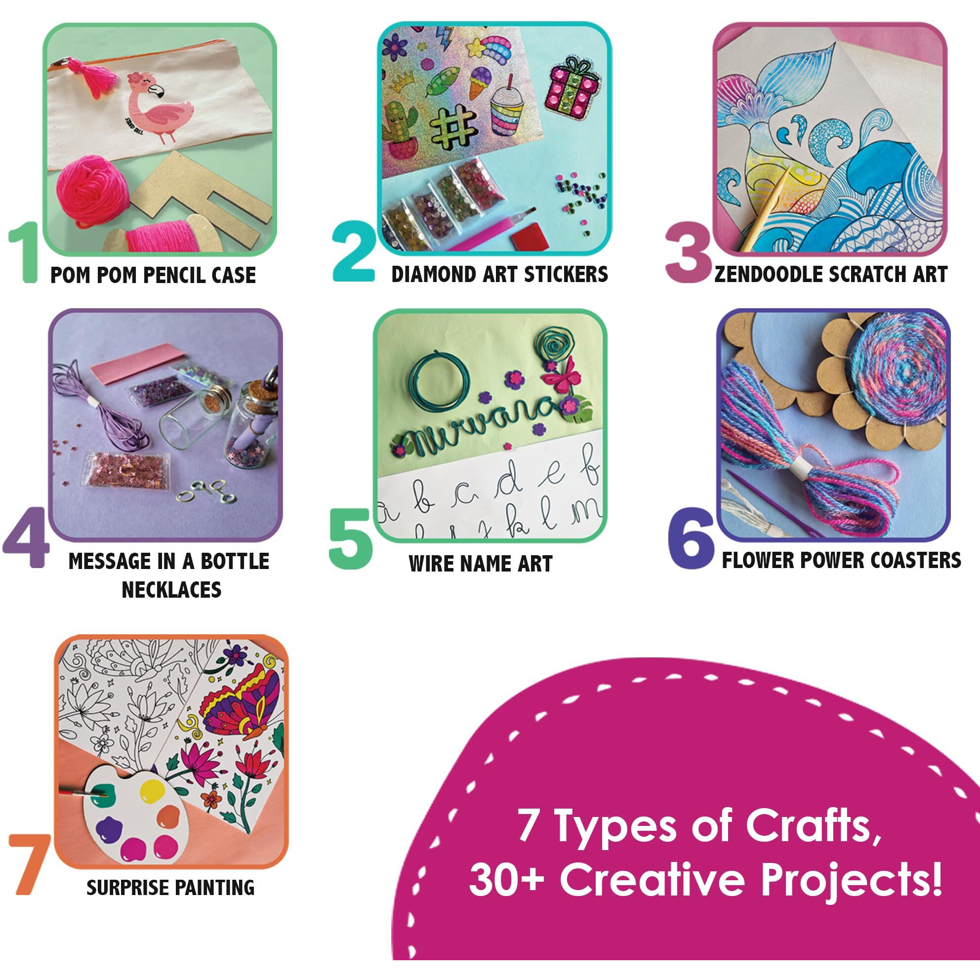 Chalk & Chuckles 7 Days Of Art & Craft Kit For Kids Age 9+, 30 Diy Creative Activities-Diamond Art Stickers, Painting, Scratch Art, Diwali Gifts For Boys & Girls, Teens, 10, 11, 12-15 Years