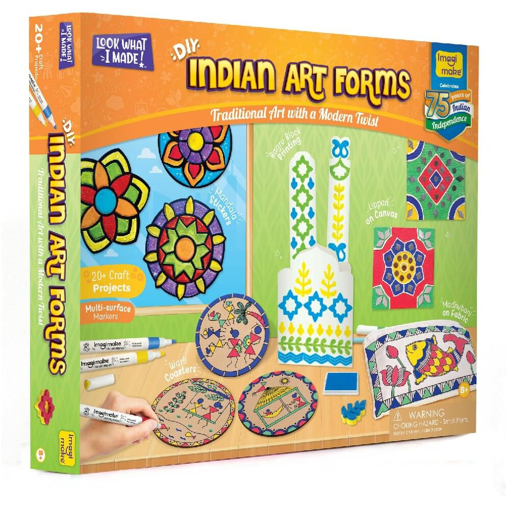 Imagimake Learn Indian Art Forms-Arts And Craft Diy Kit For Kids, Ages 8-12, 5 Indian Art Forms-Madhubani, Warli, Lippan, Mandala & Block Printing, Perfect Diy Craft Kit For Kids