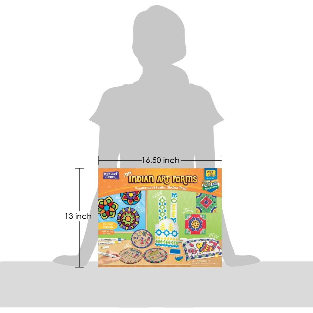 Imagimake Learn Indian Art Forms-Arts And Craft Diy Kit For Kids, Ages 8-12, 5 Indian Art Forms-Madhubani, Warli, Lippan, Mandala & Block Printing, Perfect Diy Craft Kit For Kids