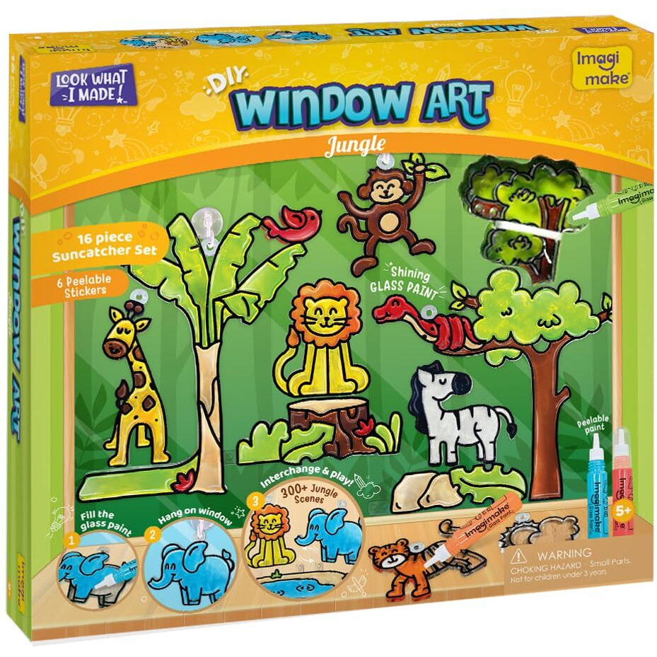 Imagimake Window Art Jungle|Glass Painting Kit|Sun Catcher|Art And Craft Kit|Toys For Girls & Boys|Diy Kit For Kids|Birthday Gift For Girls & Boys 5+ Years,Multicolor