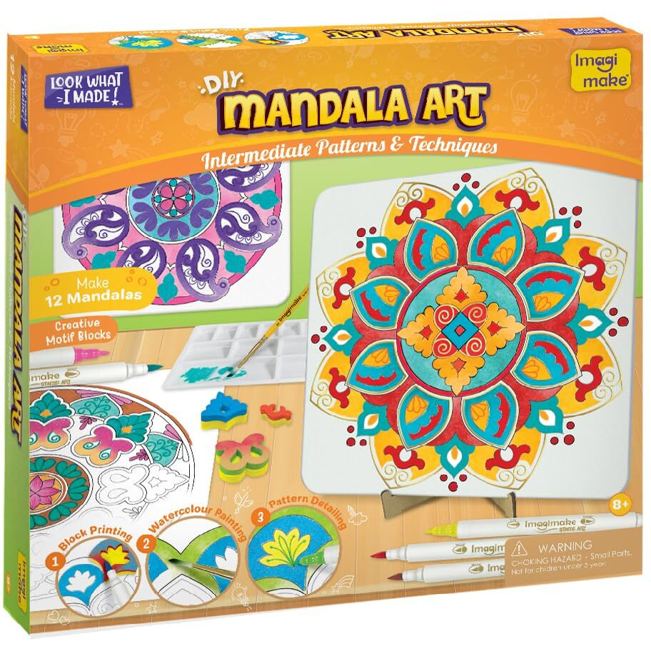 Imagimake Diy Mandala Art Kit For Girls 9-12 | Coloring & Painting Art Kit Set With Water Brush Pen & Stamps | Crafts & Gifts For Kids Age 10-12