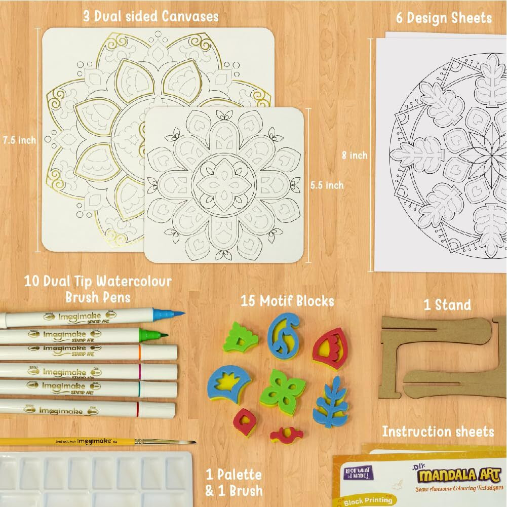 Imagimake Diy Mandala Art Kit For Girls 9-12 | Coloring & Painting Art Kit Set With Water Brush Pen & Stamps | Crafts & Gifts For Kids Age 10-12