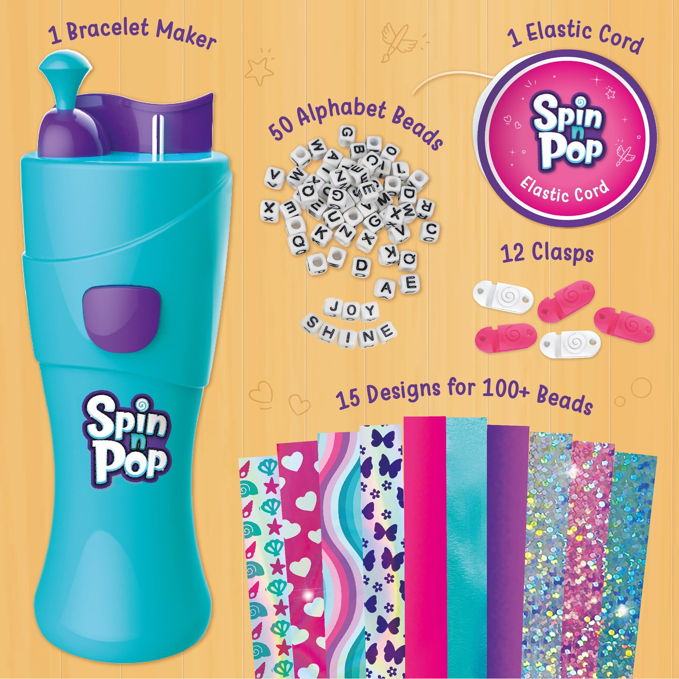 Imagimake Spin N Pop Diy Bracelet Making Kit| Patented Electric Bracelet Maker For Kids 8-12| Create 10 Unique Bracelets With Shiny Foil Beads, Alphabet Beads & Clasps|For Girls & Teens, Blue & Green