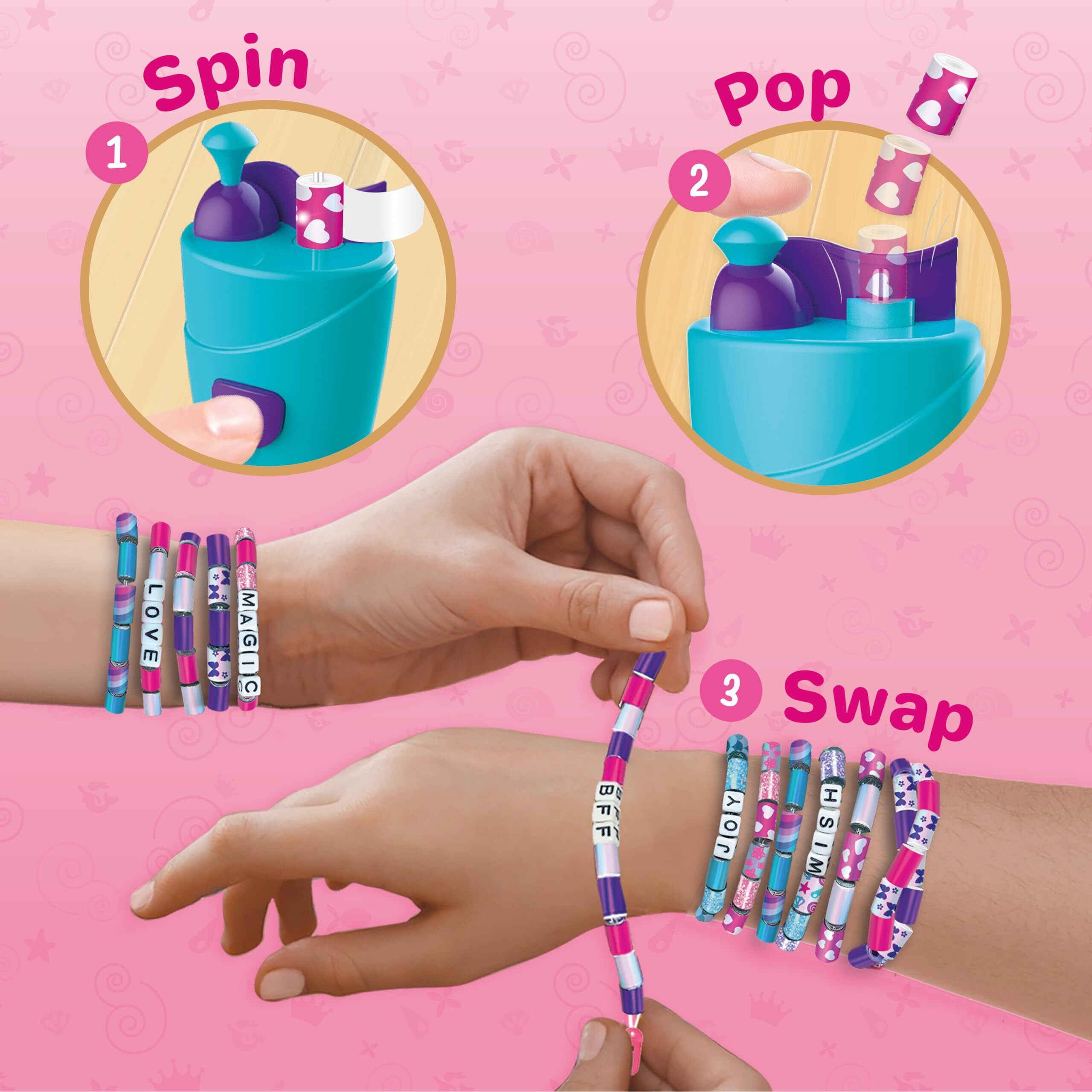 Imagimake Spin N Pop Diy Bracelet Making Kit| Patented Electric Bracelet Maker For Kids 8-12| Create 10 Unique Bracelets With Shiny Foil Beads, Alphabet Beads & Clasps|For Girls & Teens, Blue & Green
