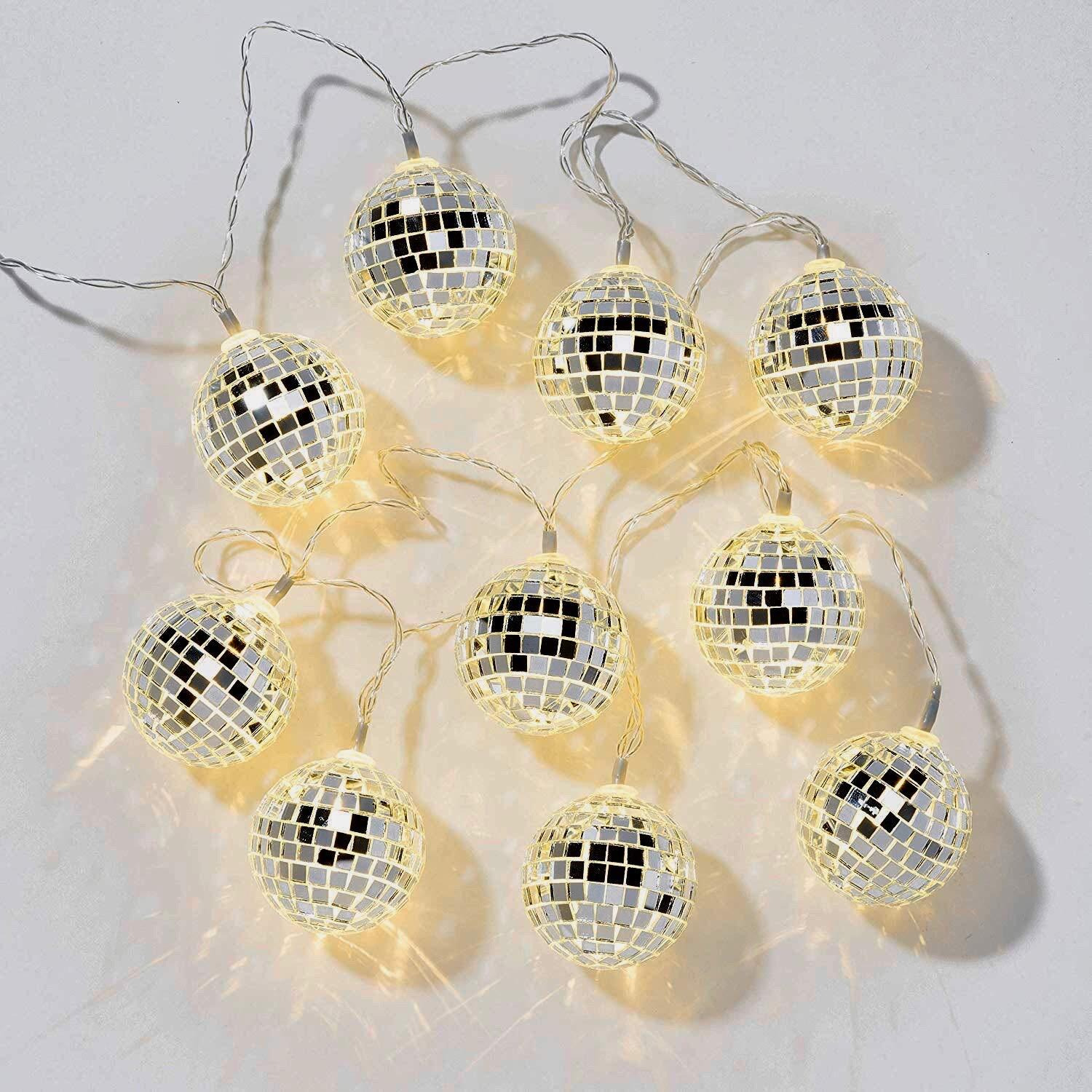 Mansaa Battery Operated 10 Mirror Balls, 2M 20 Leds Copper String Led Globe Lights For Home Decor, Diwali, Christmas, Halloween, Wedding Party, Indoor And Outdoor Decor (Warm White) - Made In India