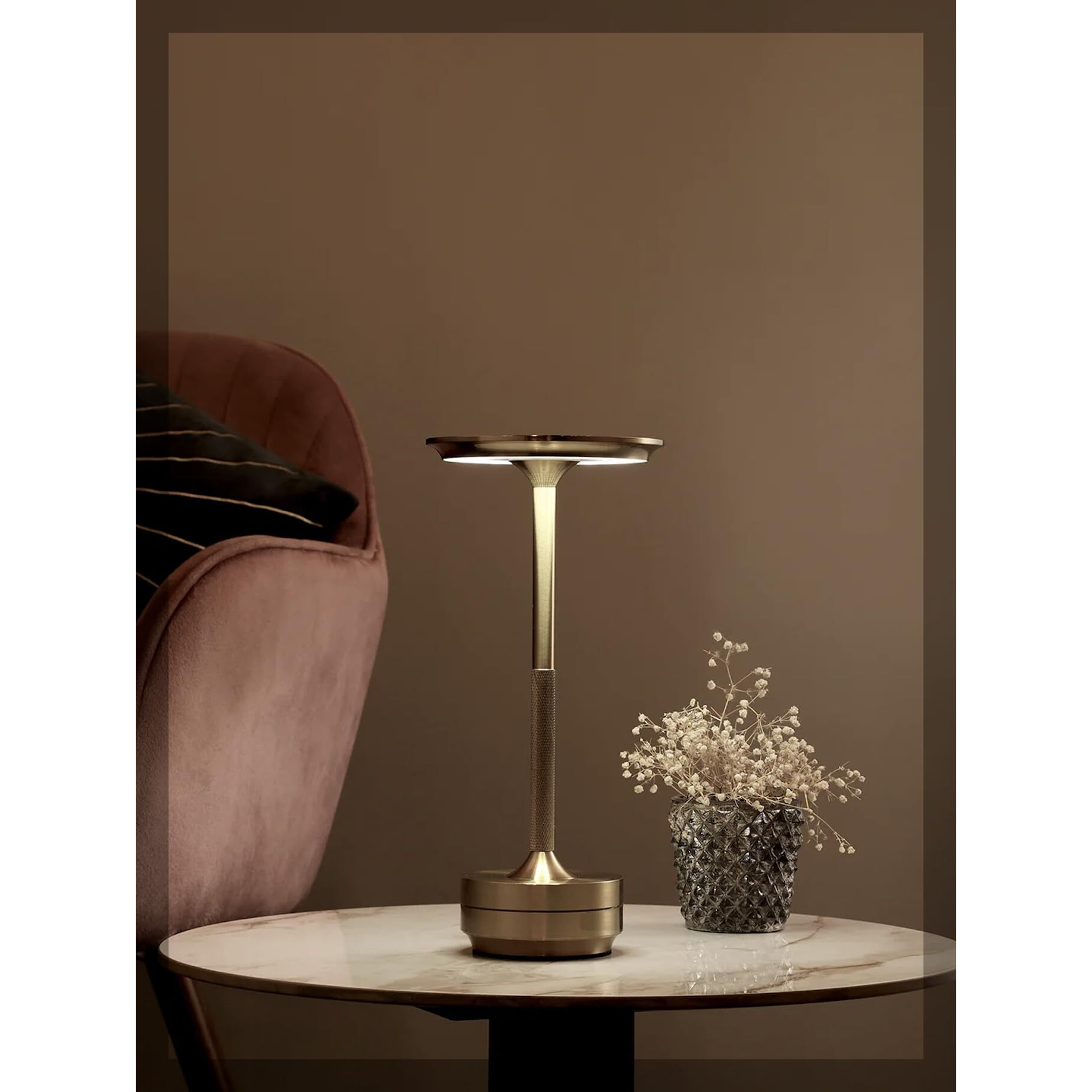 Nyrwana Table Lamp | 2000 Mah Battery | Lamps For Bedroom, Night Lamp For Bedroom & Living Room, 3 Colour Touch Control, Wireless Charging, Diwali Gifts For Family & Friends - Metal (Gold)