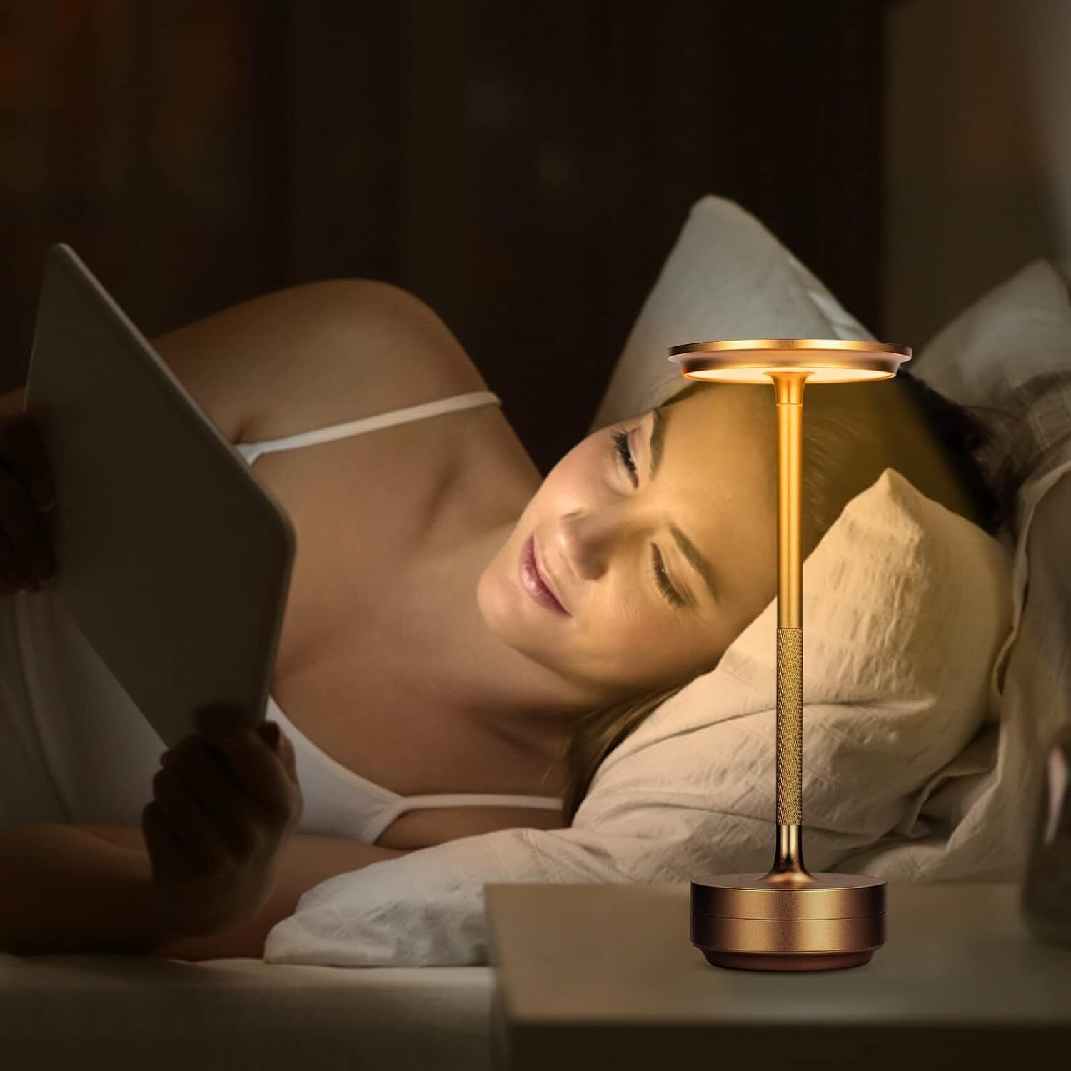 Nyrwana Table Lamp | 2000 Mah Battery | Lamps For Bedroom, Night Lamp For Bedroom & Living Room, 3 Colour Touch Control, Wireless Charging, Diwali Gifts For Family & Friends - Metal (Gold)
