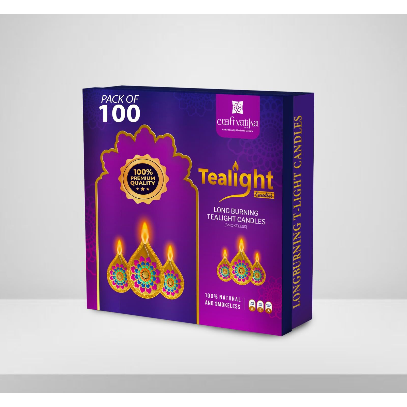 Craftvatika 3 Hour Burn Wax Tealight Candles Set Of 100 For Diwali Decoration Item, Diwali Decoration Gift Items For Home Decor, Wax Tea Light Candles For All Festival