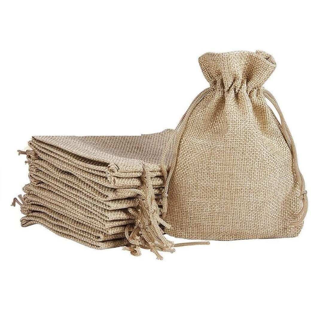 Lifekrafts Linen Jute Pouches | 17.5X20 Cm Pack Of 10 | Adjustable Drawstring Gift Bags For Weddings, Jewellery, Return Favours, Parties, Storage, Crafts, Packaging, Hampers, Multipurpose