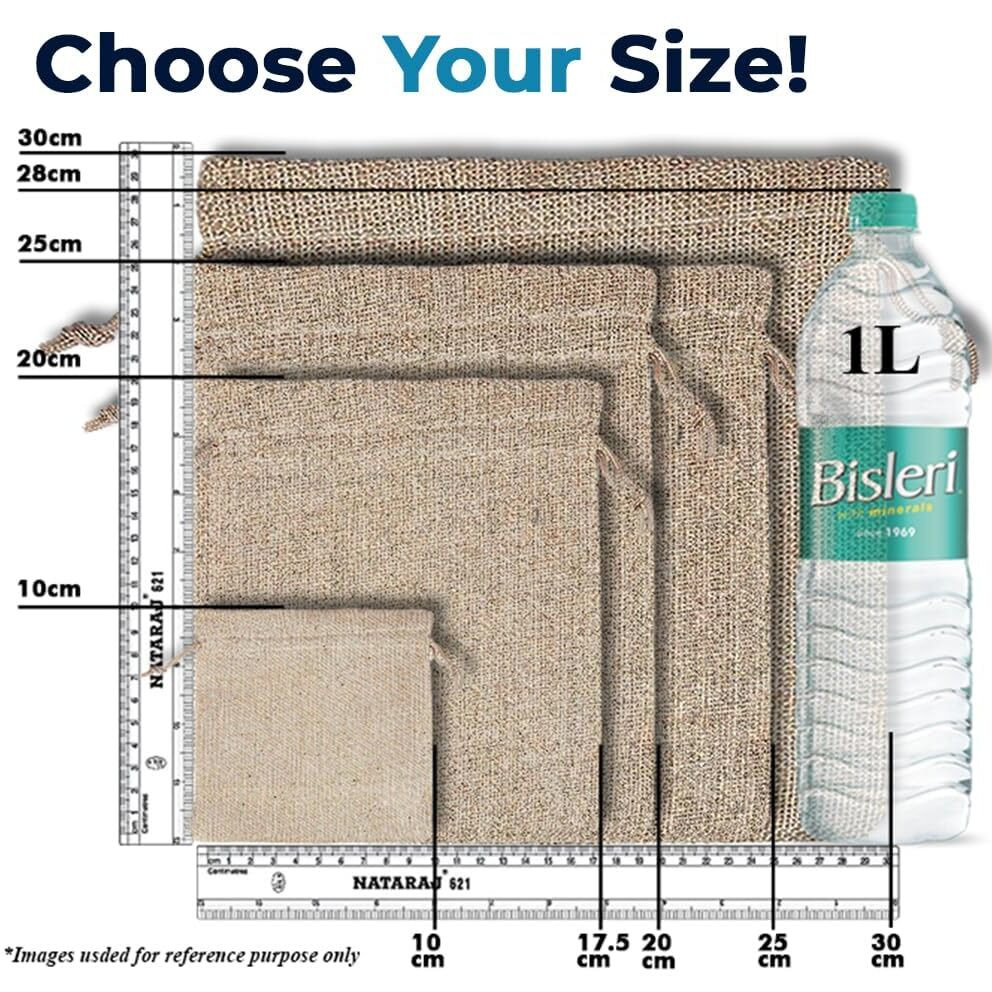 Lifekrafts Linen Jute Pouches | 17.5X20 Cm Pack Of 10 | Adjustable Drawstring Gift Bags For Weddings, Jewellery, Return Favours, Parties, Storage, Crafts, Packaging, Hampers, Multipurpose