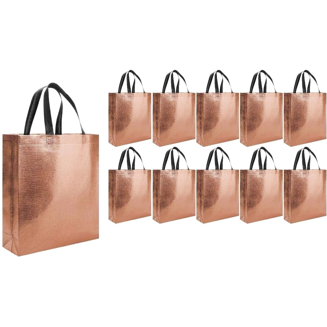 Evafly Gift Bag Medium Size Pack Of 10  L13 X W12 X D4 Inch|Resuable Non-Woven Shiny Metallic Laminated|Haldi Return Gifts, Jute Bags For Return Gift,Return Gift For Birthday - Copper