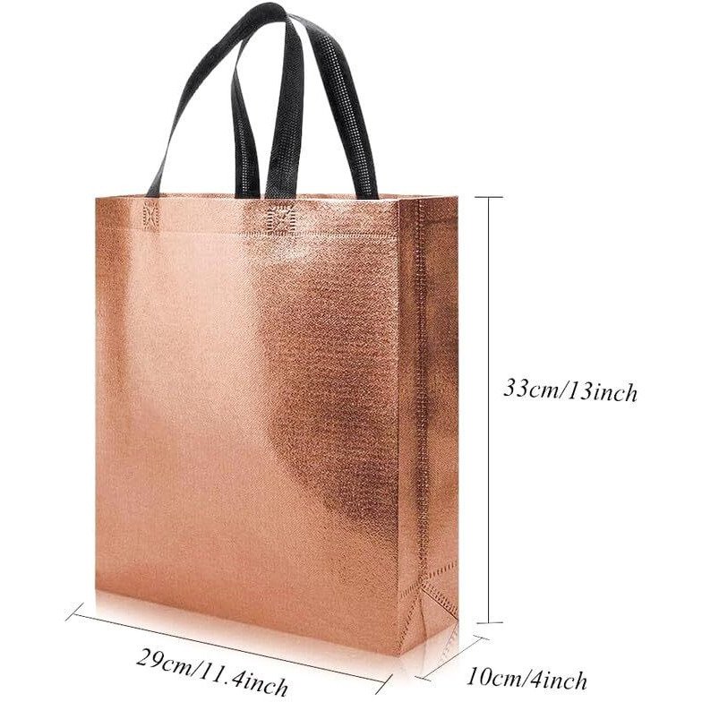 Evafly Gift Bag Medium Size Pack Of 10  L13 X W12 X D4 Inch|Resuable Non-Woven Shiny Metallic Laminated|Haldi Return Gifts, Jute Bags For Return Gift,Return Gift For Birthday - Copper