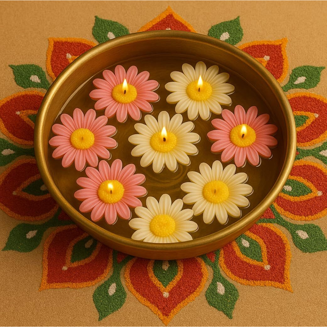 Seraaf 8Pcs Daisy Flower Floating Candles For Water Bowl - Diwali Decoration For Home | Soy Wax Scented Candle Set | Candles For Decoration | Diwali Gifts For Family And Friends