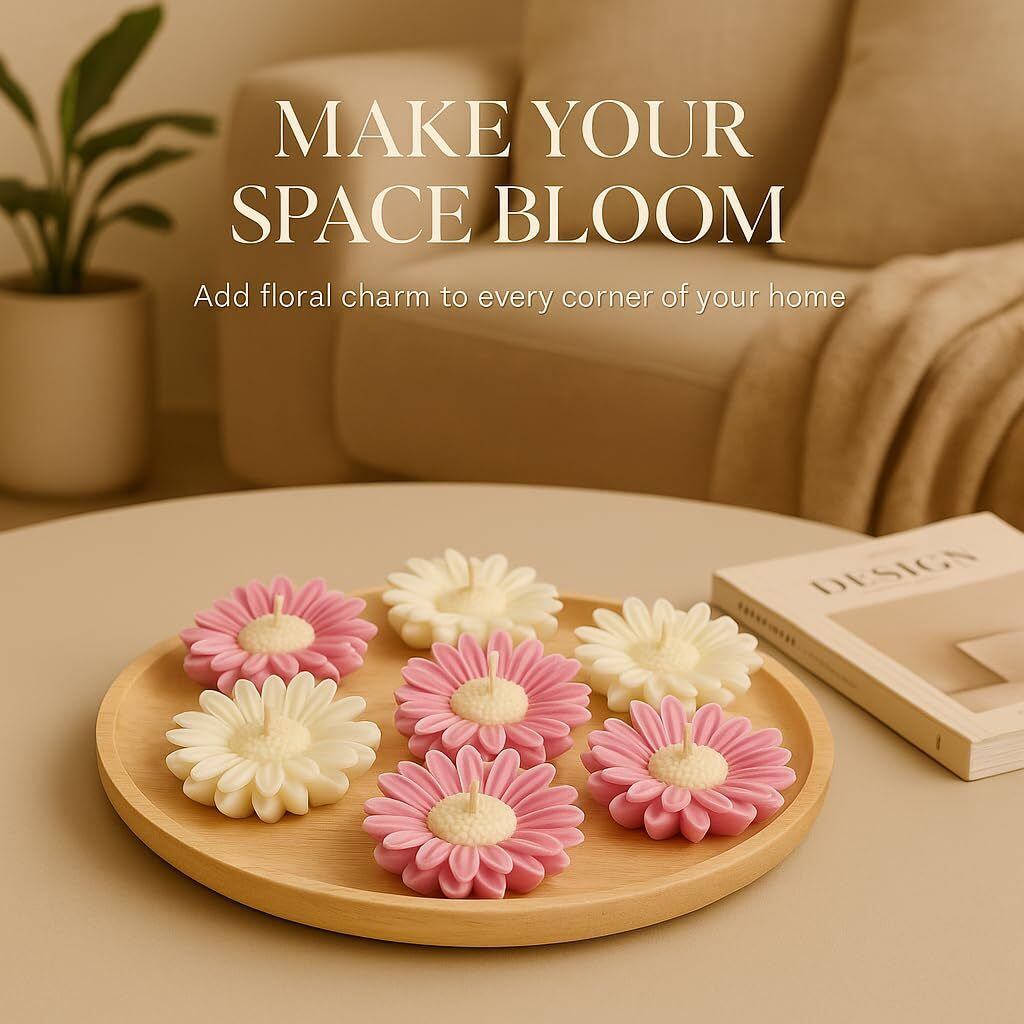 Seraaf 8Pcs Daisy Flower Floating Candles For Water Bowl - Diwali Decoration For Home | Soy Wax Scented Candle Set | Candles For Decoration | Diwali Gifts For Family And Friends